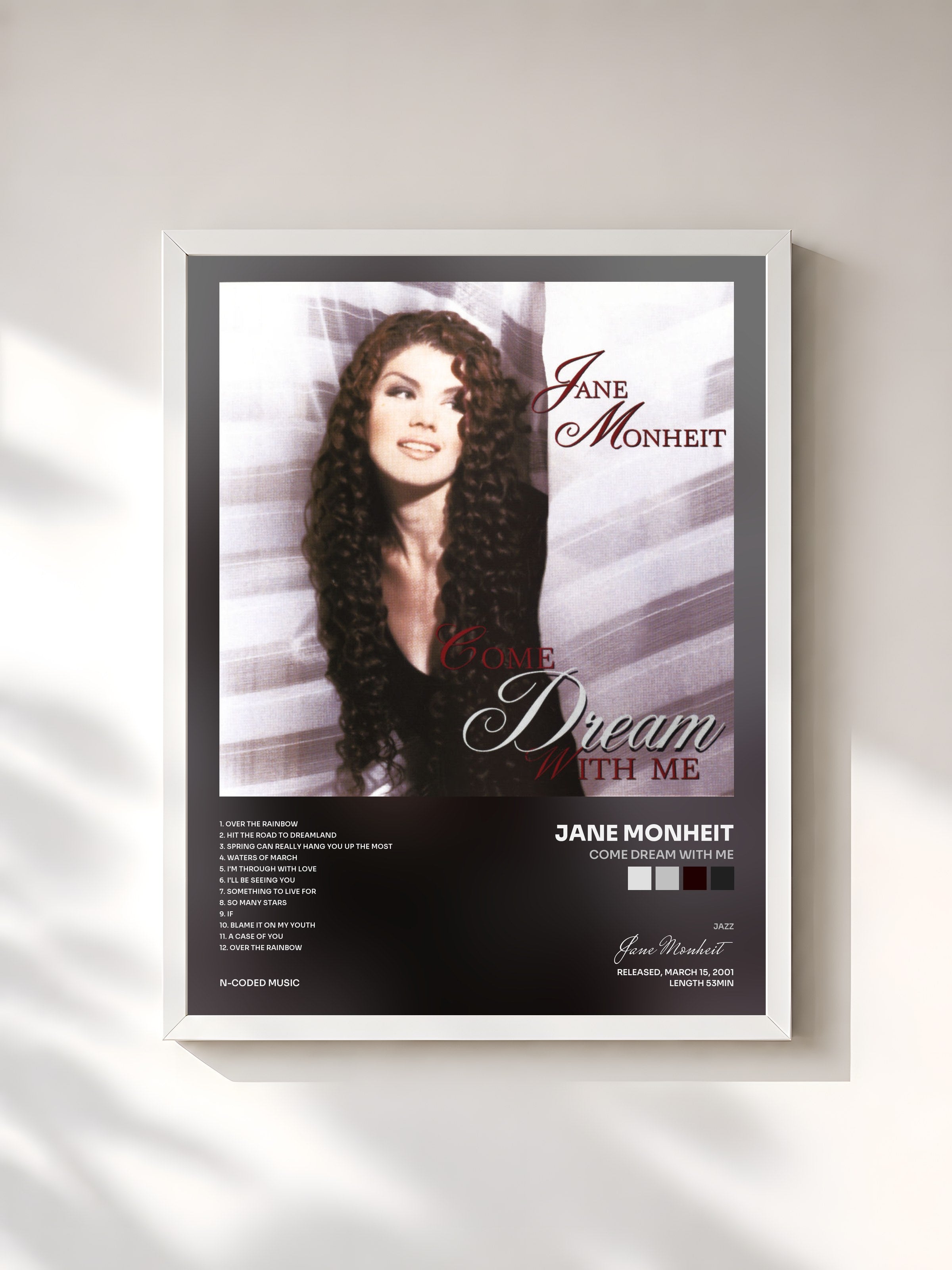 #blanc Tableau de l'album Come Dream with Me de Jane Monheit, cadre blanc, imprimé et encadré en France