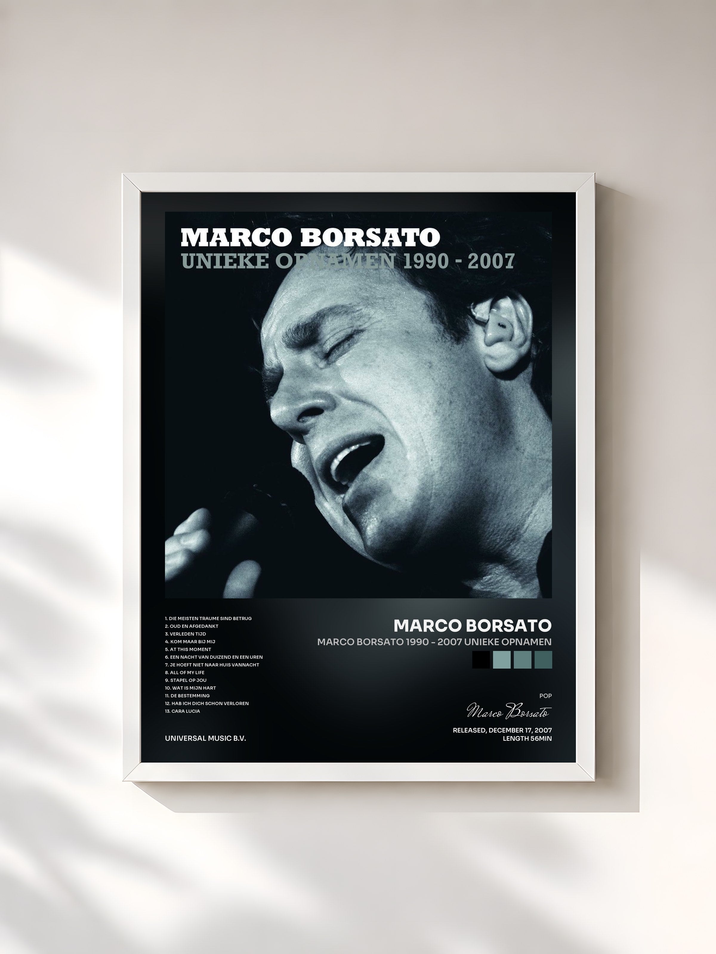 #blanc Tableau de l'album Marco Borsato 1990 - 2007 Unieke Opnamen de Marco Borsato, cadre blanc, imprimé et encadré en France