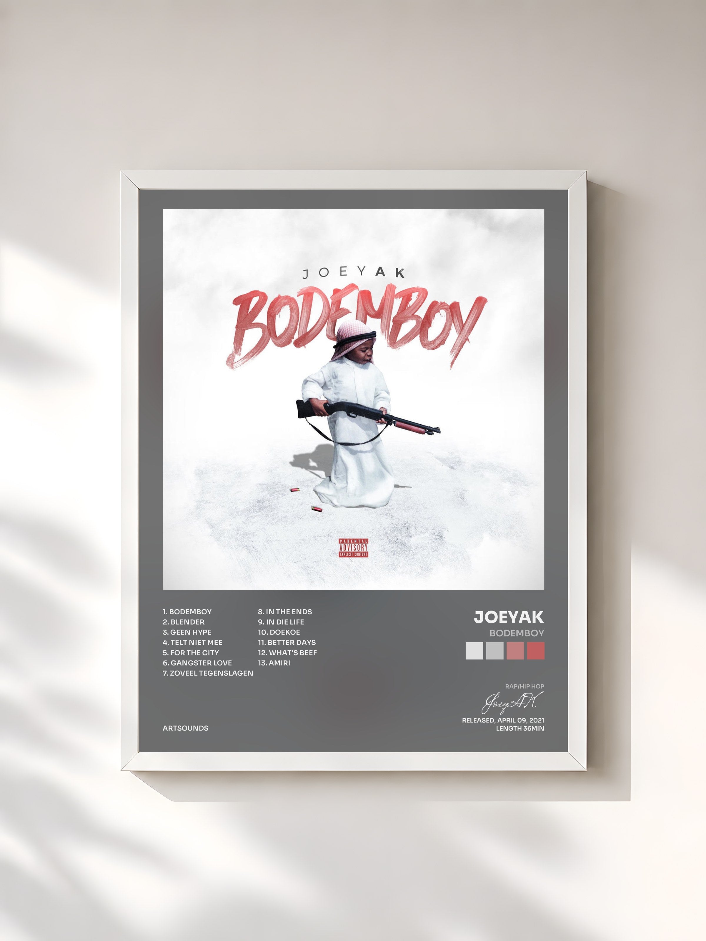 #blanc Tableau de l'album Bodemboy de JoeyAK, cadre blanc, imprimé et encadré en France