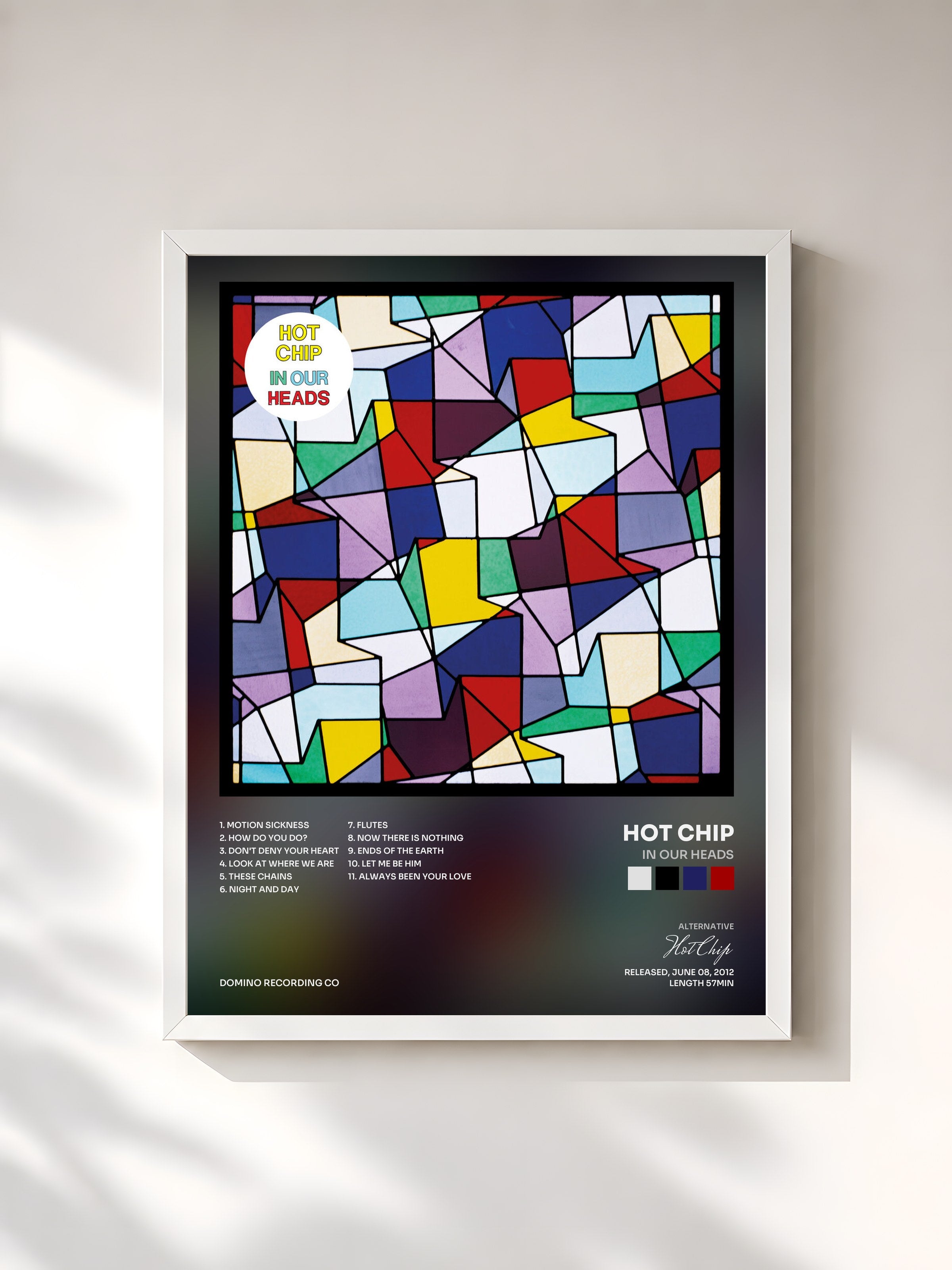 #blanc Tableau de l'album In Our Heads de Hot Chip, cadre blanc, imprimé et encadré en France
