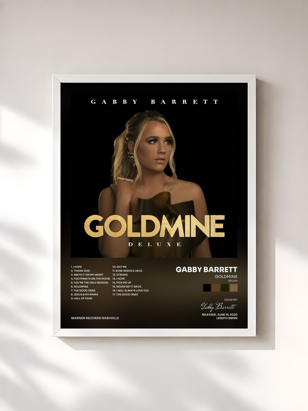 #blanc Tableau de l'album Goldmine (Deluxe) de Gabby Barrett, cadre blanc, imprimé et encadré en France