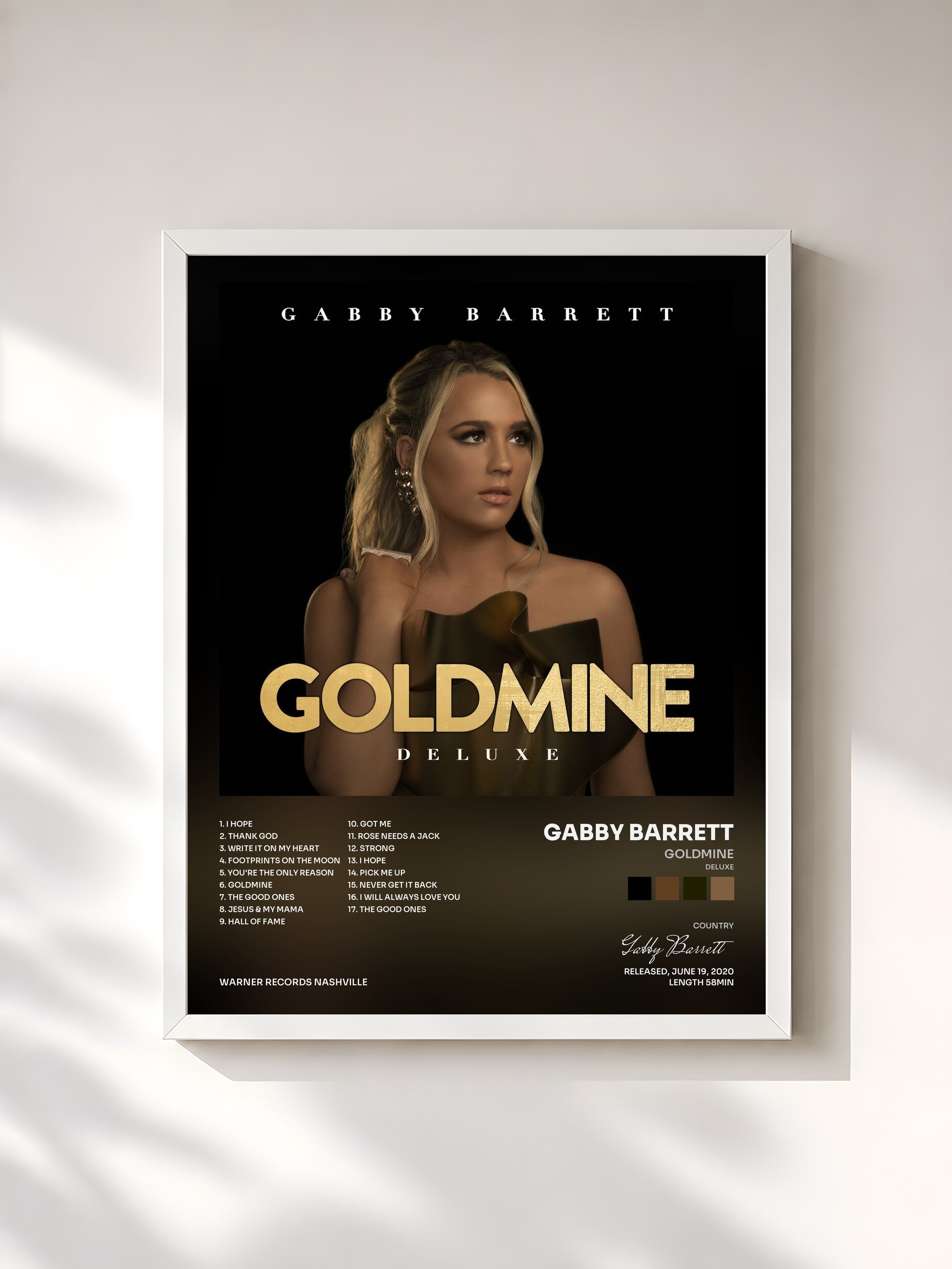 #blanc Tableau de l'album Goldmine (Deluxe) de Gabby Barrett, cadre blanc, imprimé et encadré en France