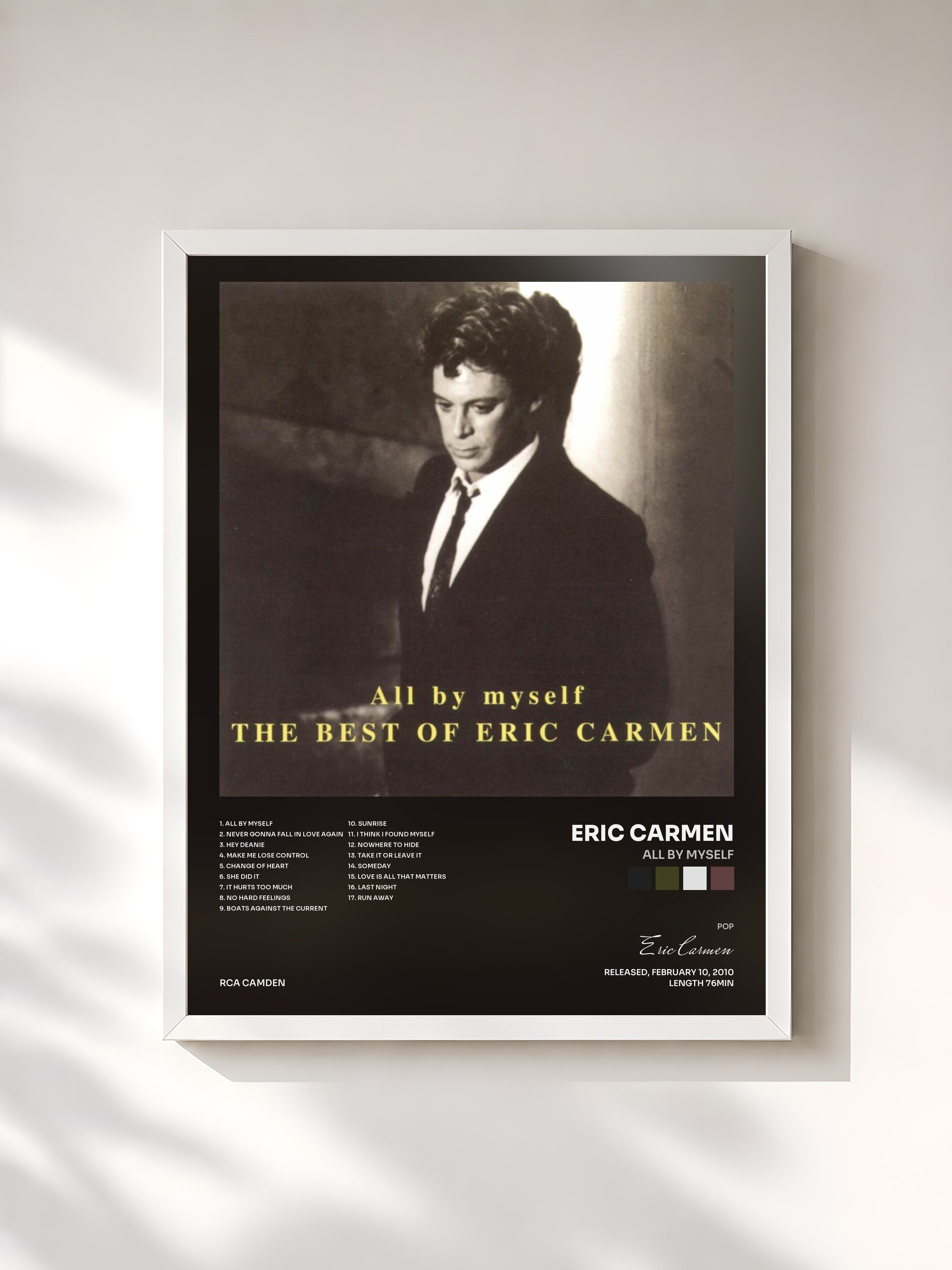 #blanc Tableau de l'album All By Myself de Eric Carmen, cadre blanc, imprimé et encadré en France