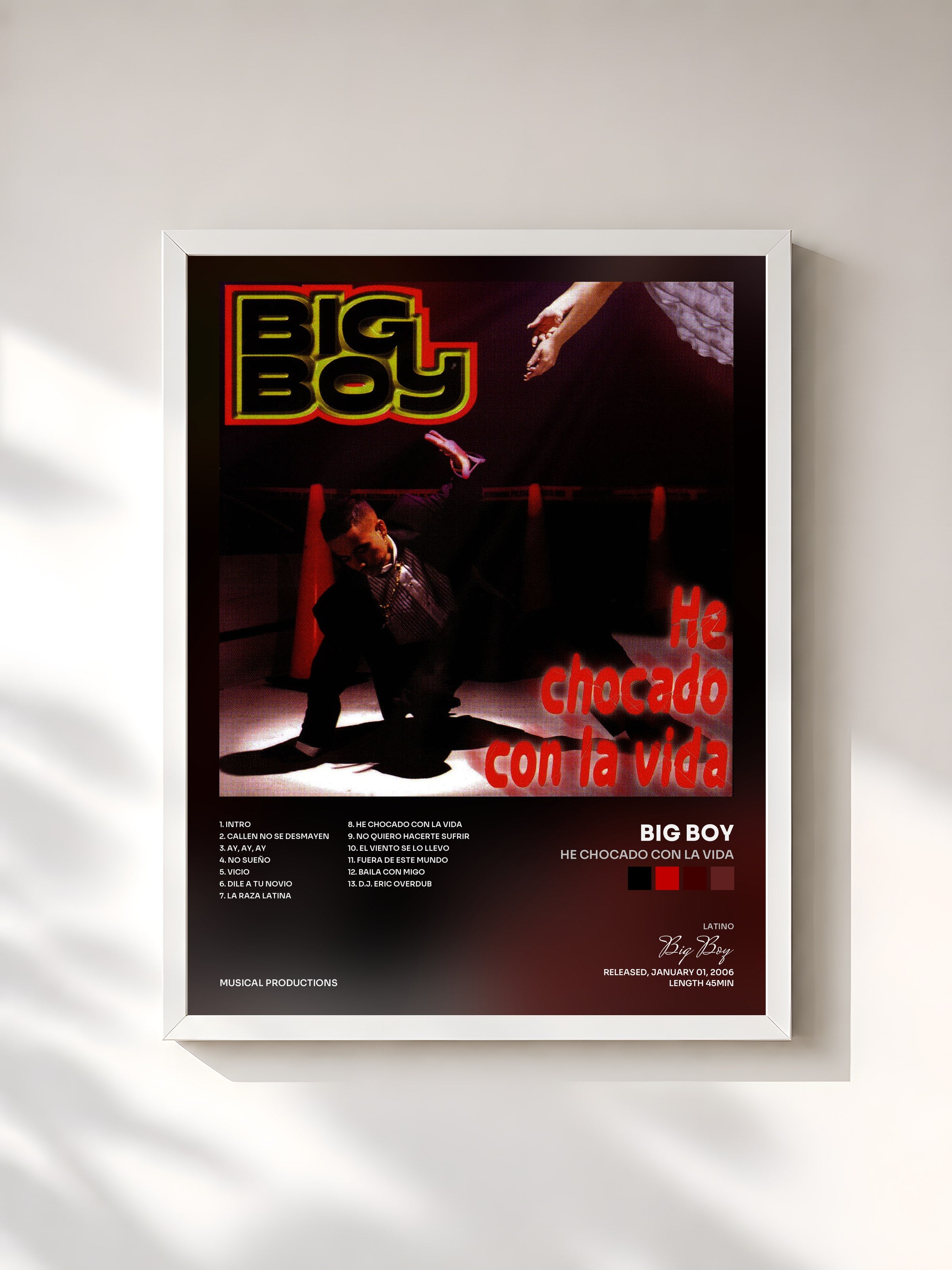 #blanc Tableau de l'album He Chocado Con La Vida de Big Boy, cadre blanc, imprimé et encadré en France