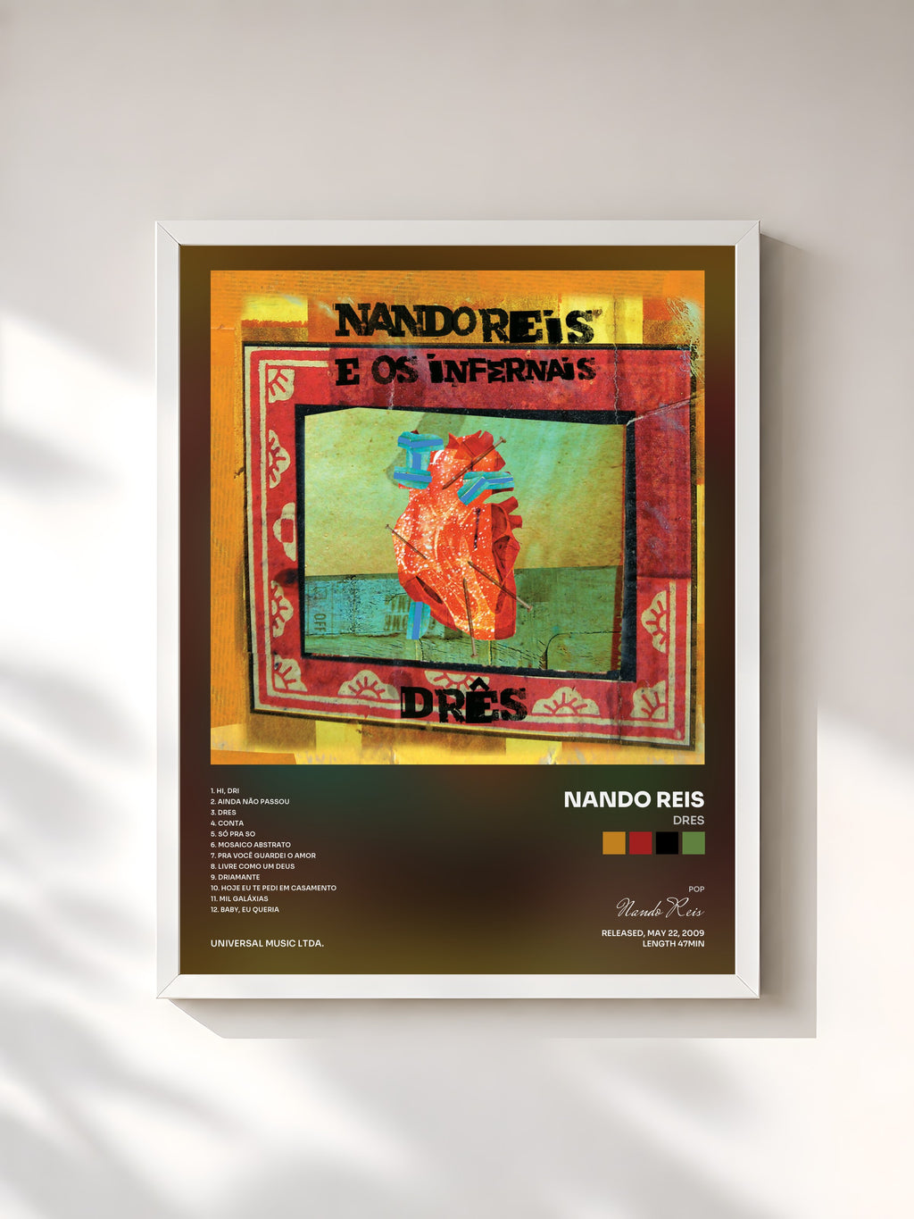 #blanc Tableau de l'album Dres de Nando Reis, cadre blanc, imprimé et encadré en France