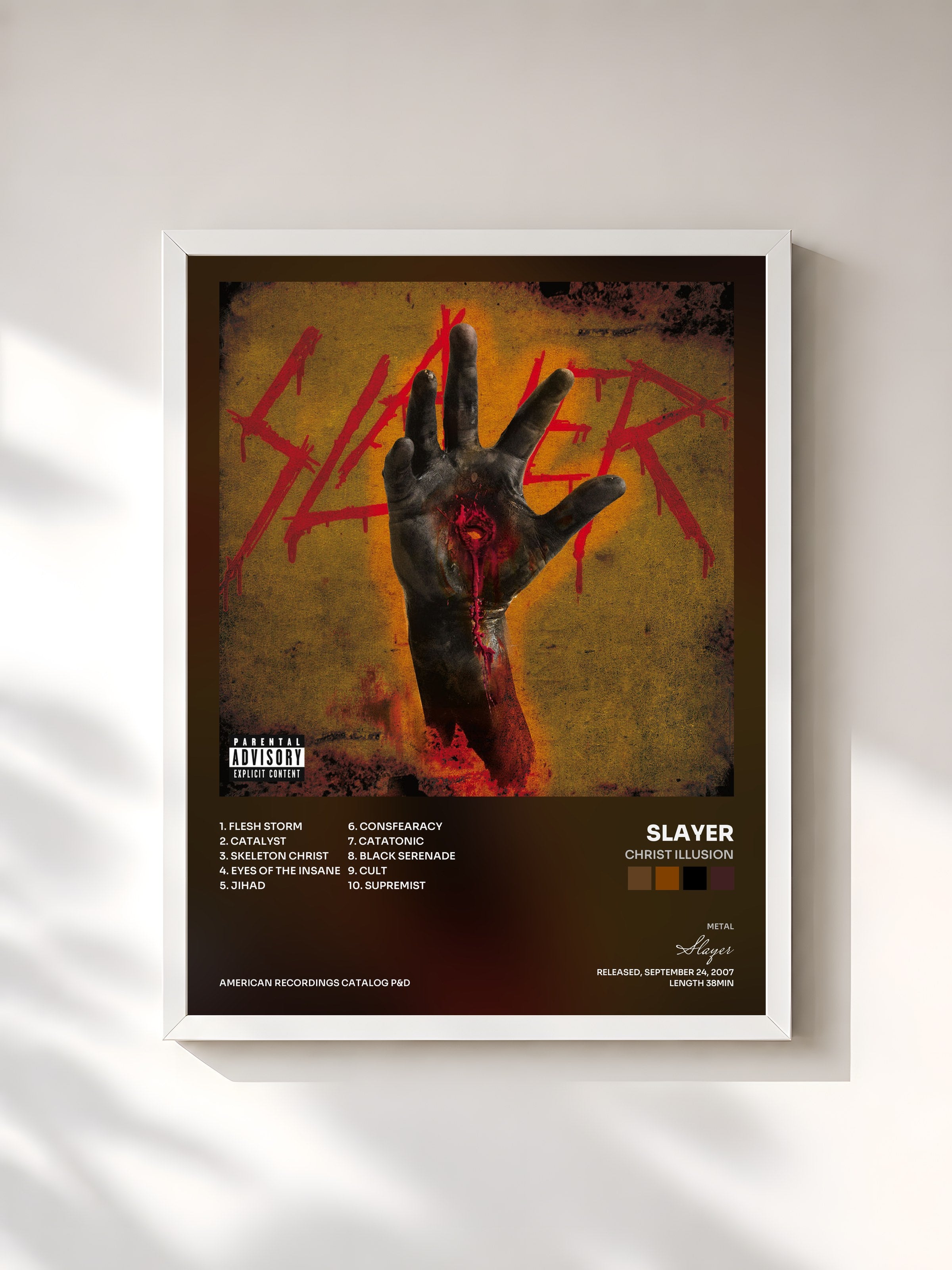 #blanc Tableau de l'album Christ Illusion de Slayer, cadre blanc, imprimé et encadré en France