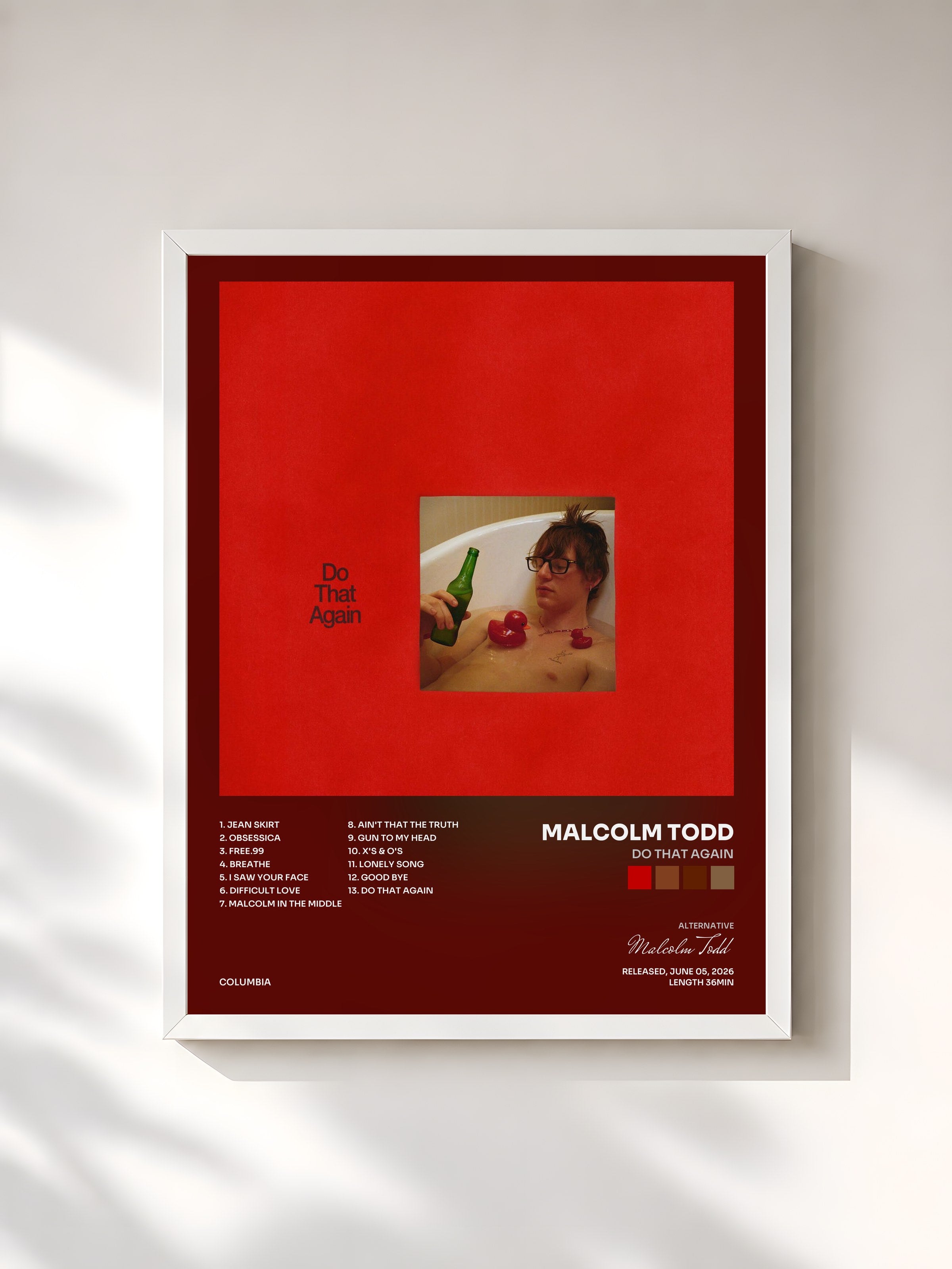 #blanc Tableau de l'album Do That Again de Malcolm Todd, cadre blanc, imprimé et encadré en France