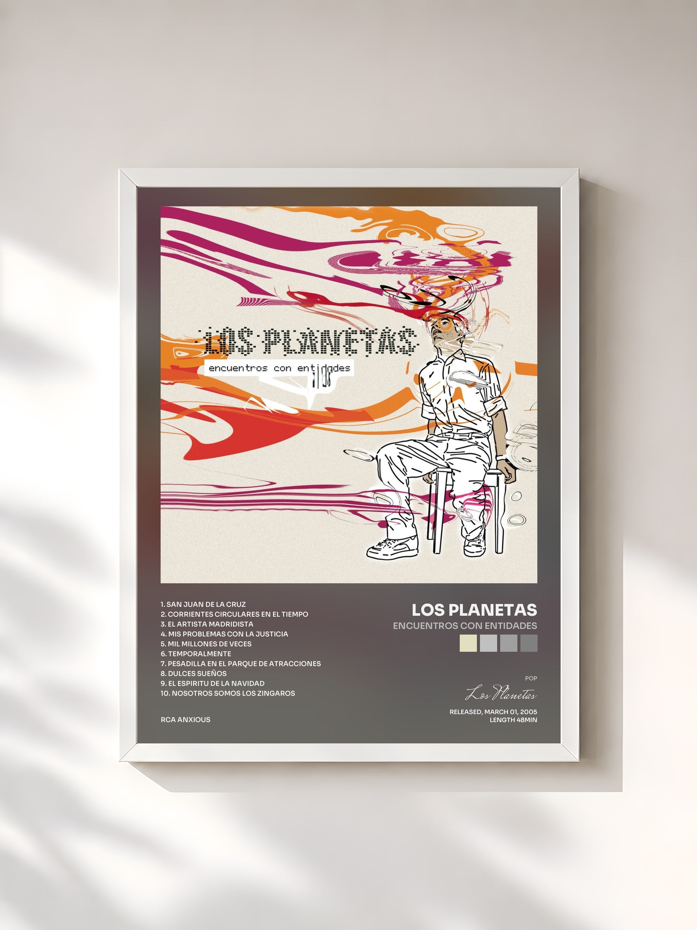 #blanc Tableau de l'album Encuentros con entidades de Los Planetas, cadre blanc, imprimé et encadré en France