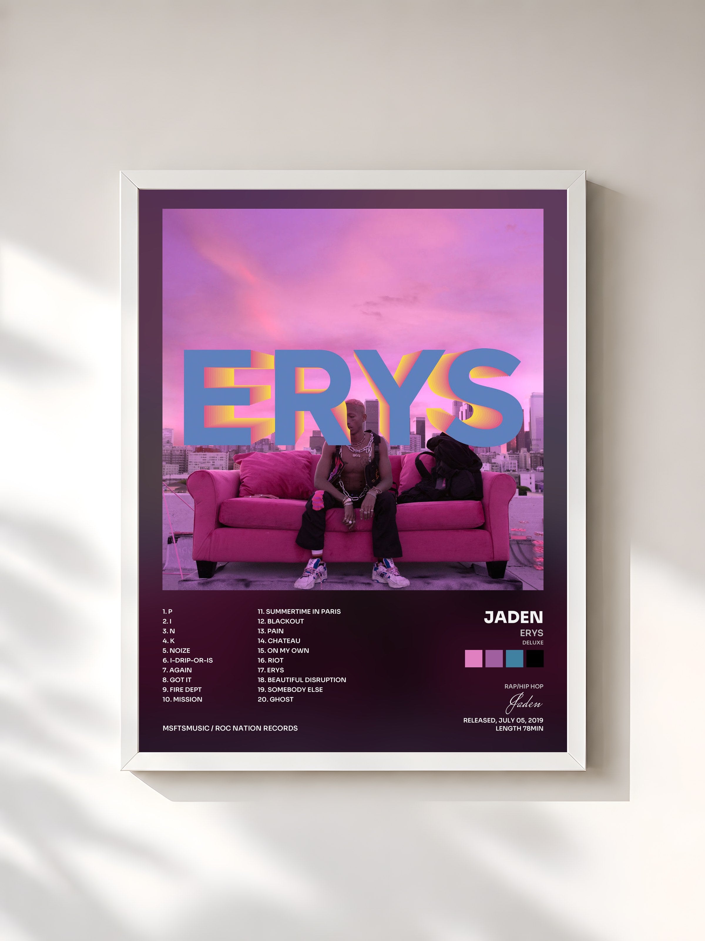 #blanc Tableau de l'album ERYS (Deluxe) de Jaden, cadre blanc, imprimé et encadré en France