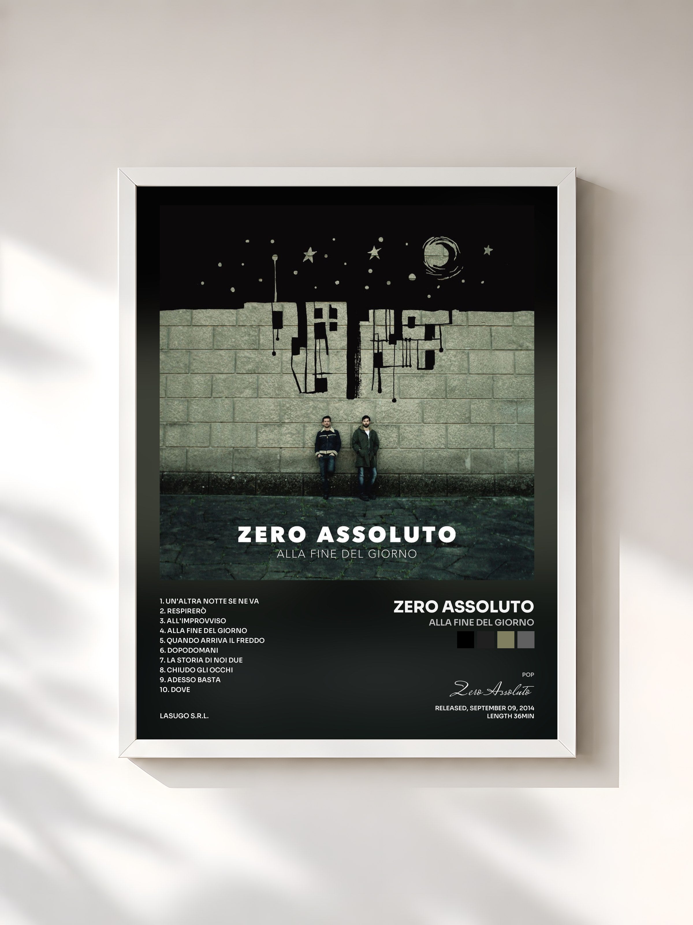 #blanc Tableau de l'album Alla Fine Del Giorno de Zero Assoluto, cadre blanc, imprimé et encadré en France