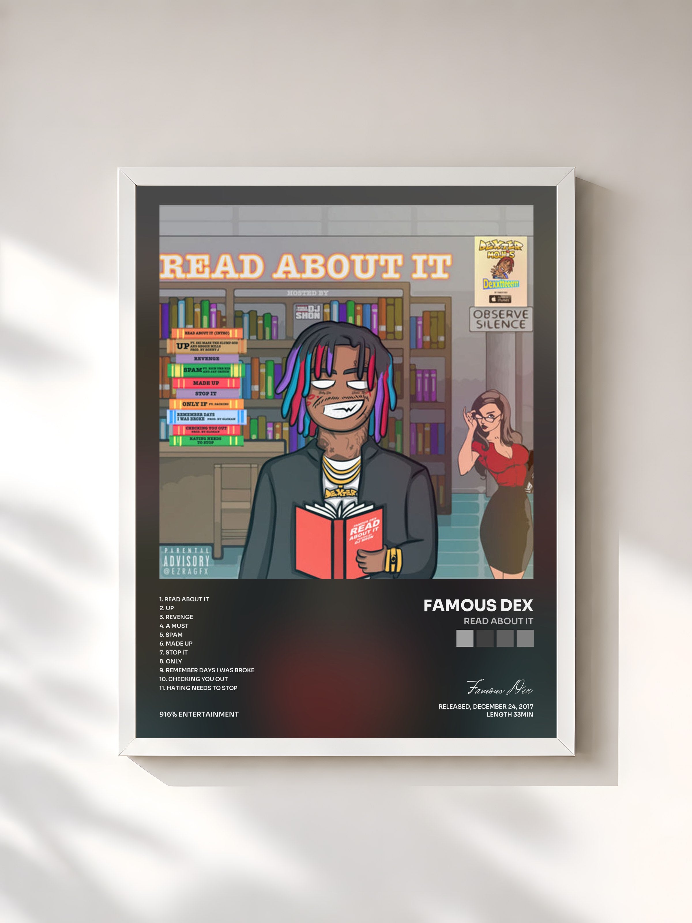 #blanc Tableau de l'album Read About It de Famous Dex, cadre blanc, imprimé et encadré en France