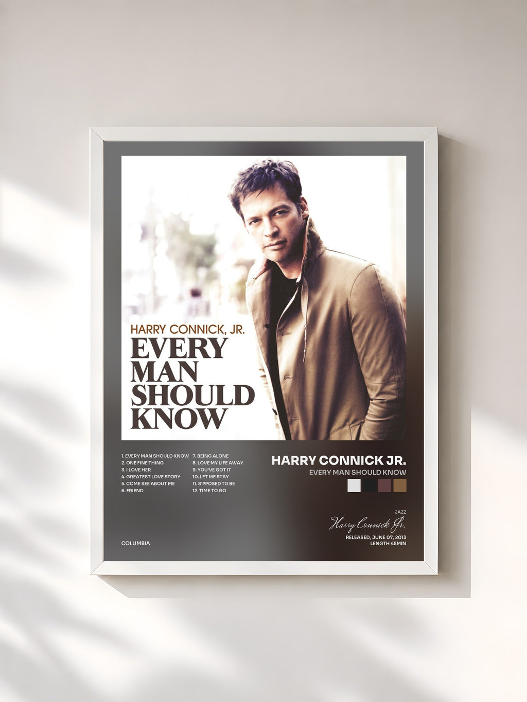 #blanc Tableau de l'album Every Man Should Know de Harry Connick Jr., cadre blanc, imprimé et encadré en France