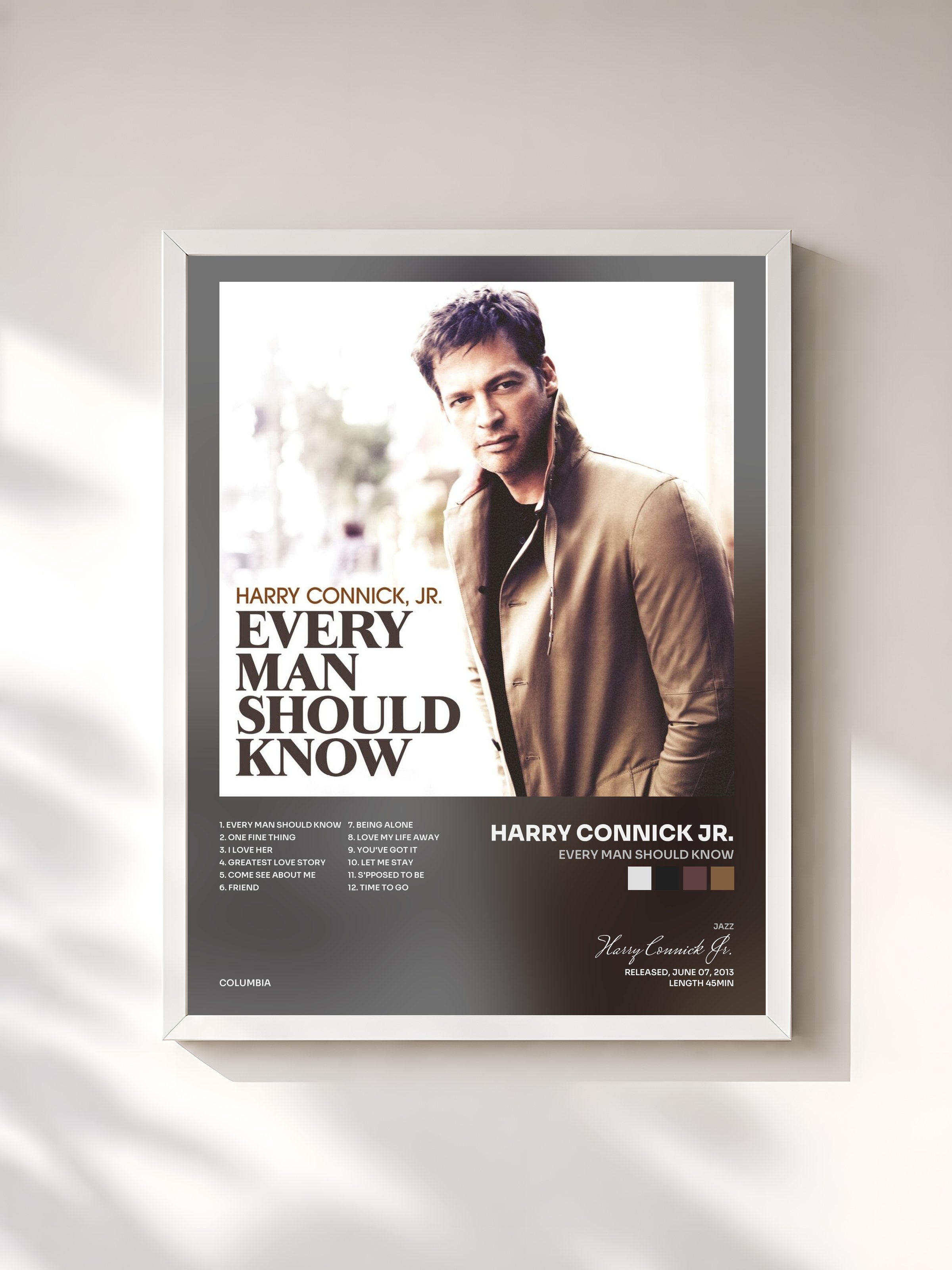 #blanc Tableau de l'album Every Man Should Know de Harry Connick Jr., cadre blanc, imprimé et encadré en France