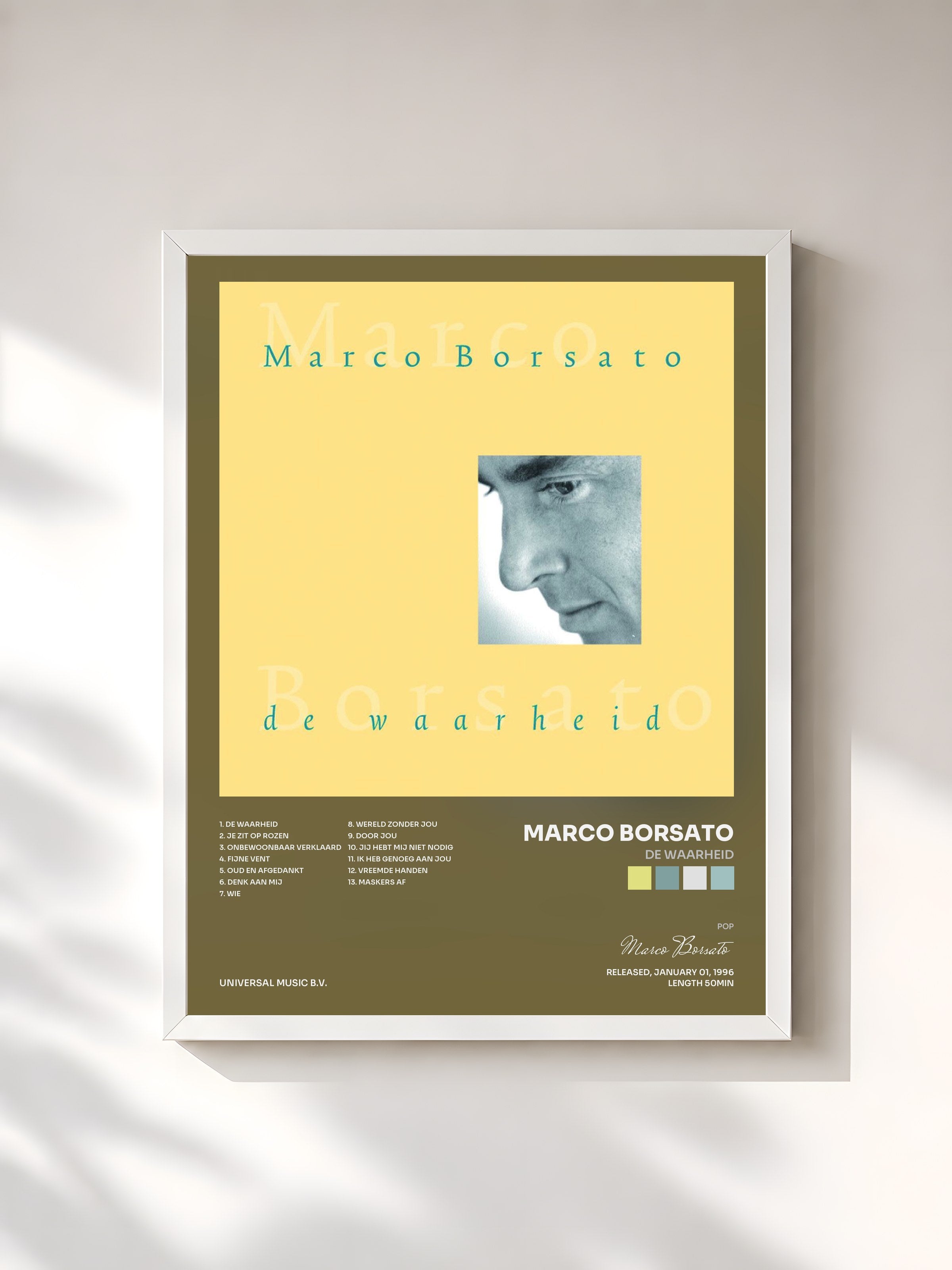 #blanc Tableau de l'album De Waarheid de Marco Borsato, cadre blanc, imprimé et encadré en France