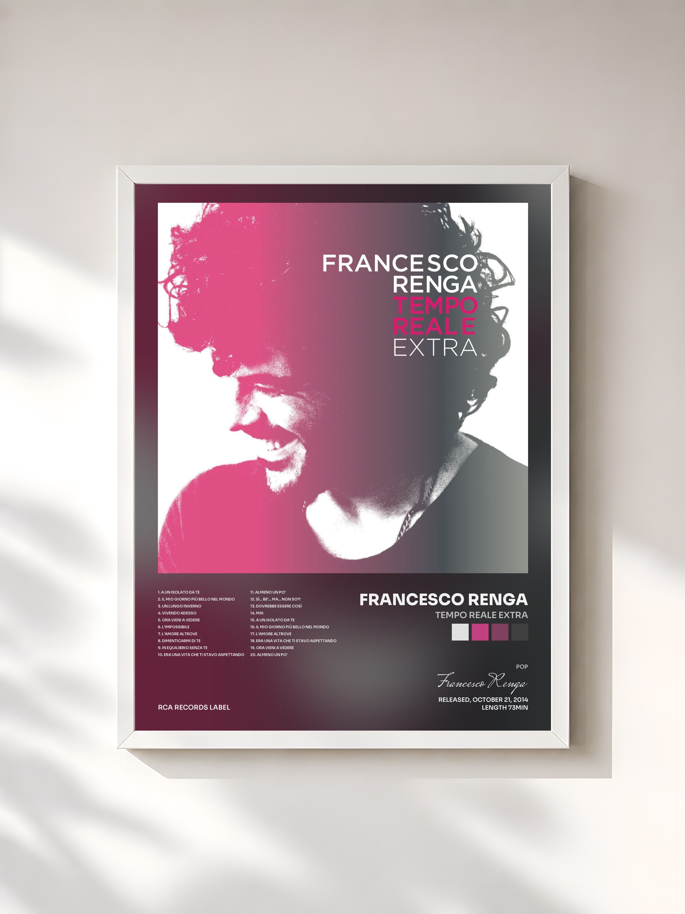#blanc Tableau de l'album Tempo Reale Extra de Francesco Renga, cadre blanc, imprimé et encadré en France