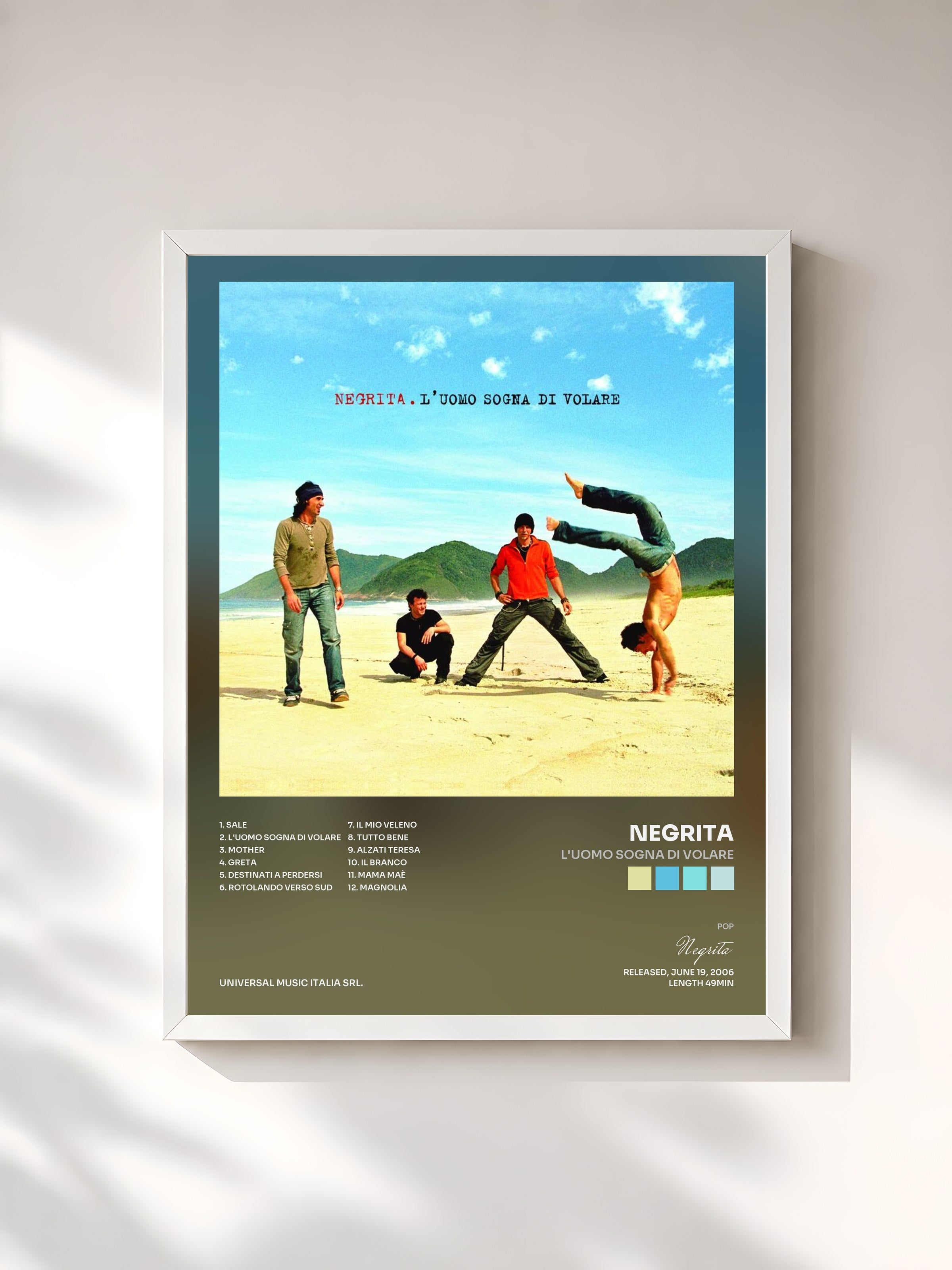 #blanc Tableau de l'album L'Uomo Sogna Di Volare de Negrita, cadre blanc, imprimé et encadré en France