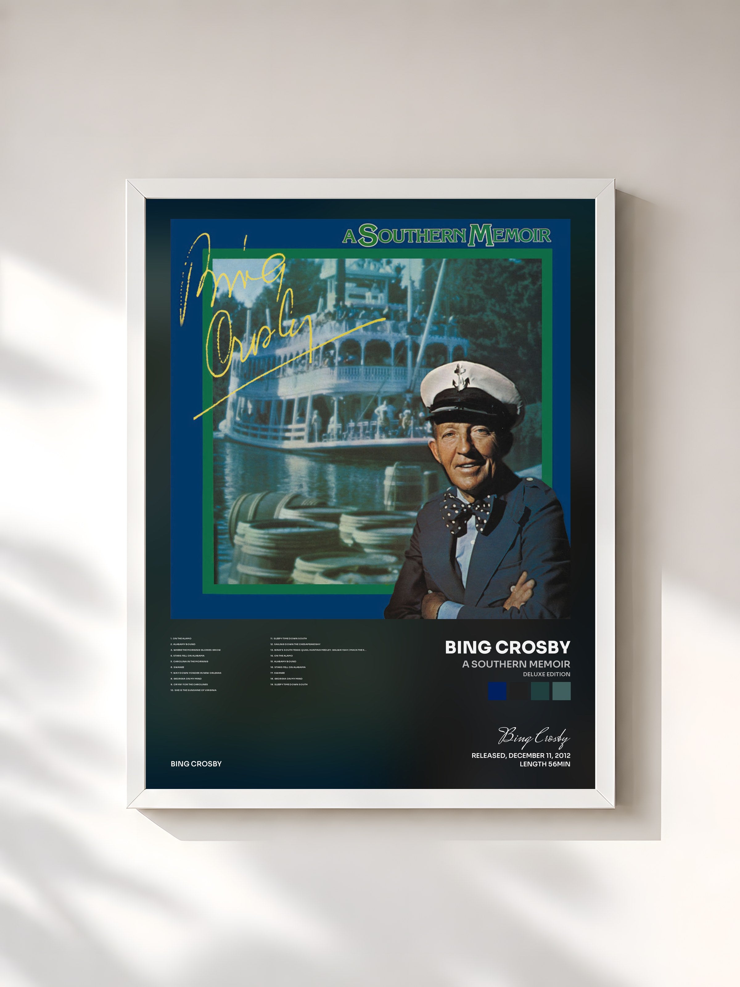 #blanc Tableau de l'album A Southern Memoir (Deluxe Edition) de Bing Crosby, cadre blanc, imprimé et encadré en France