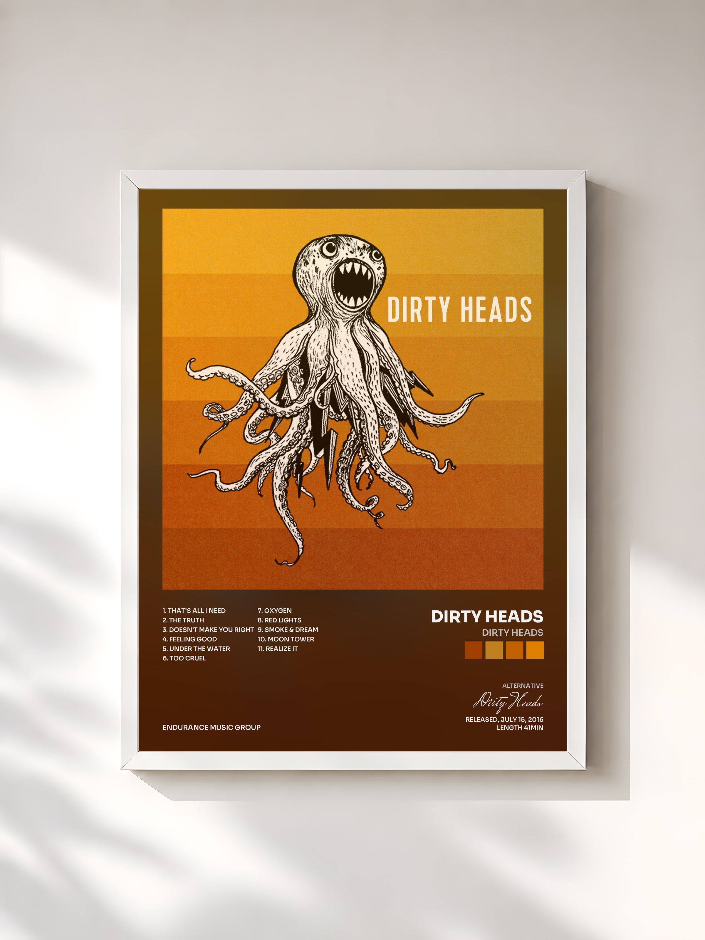 #blanc Tableau de l'album Dirty Heads de Dirty Heads, cadre blanc, imprimé et encadré en France