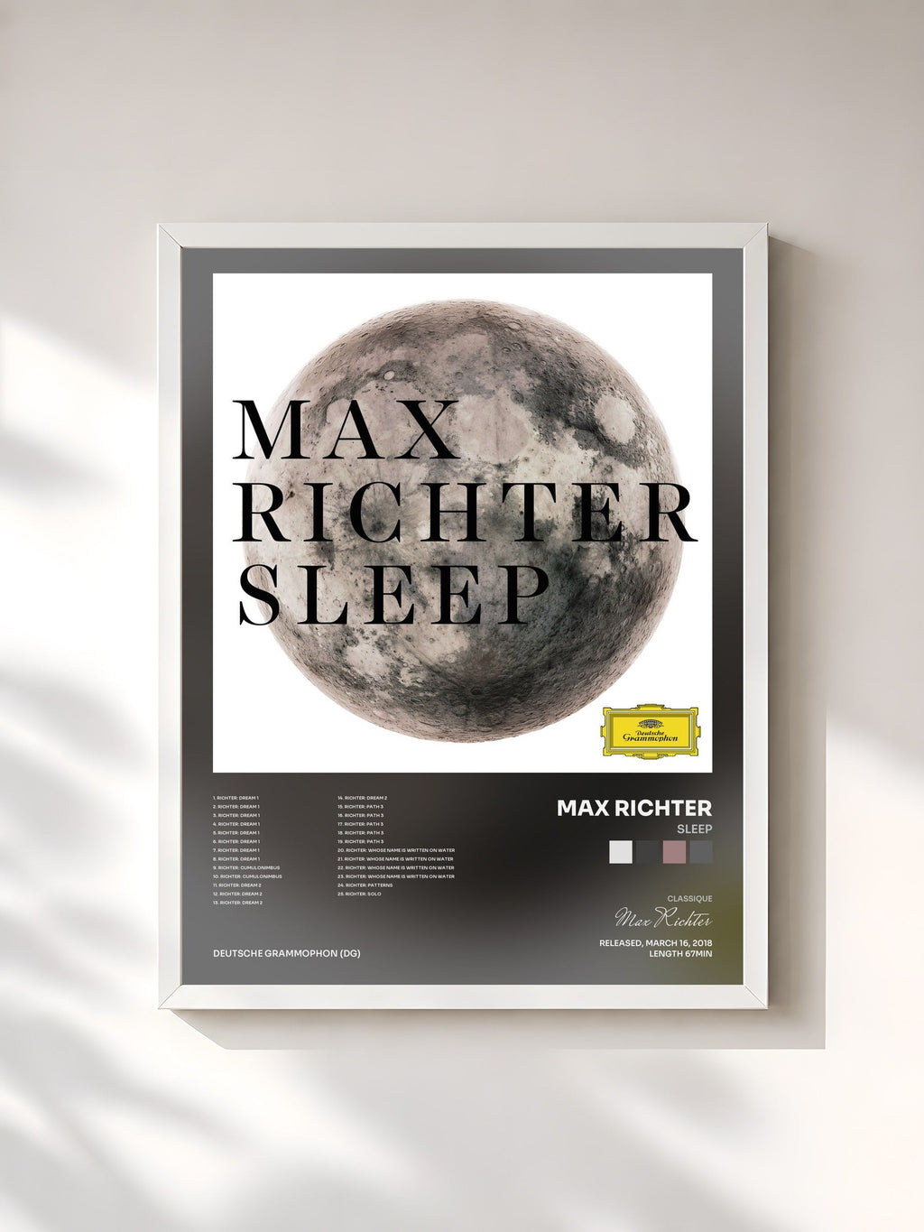 #blanc Tableau de l'album Sleep de Max Richter, cadre blanc, imprimé et encadré en France