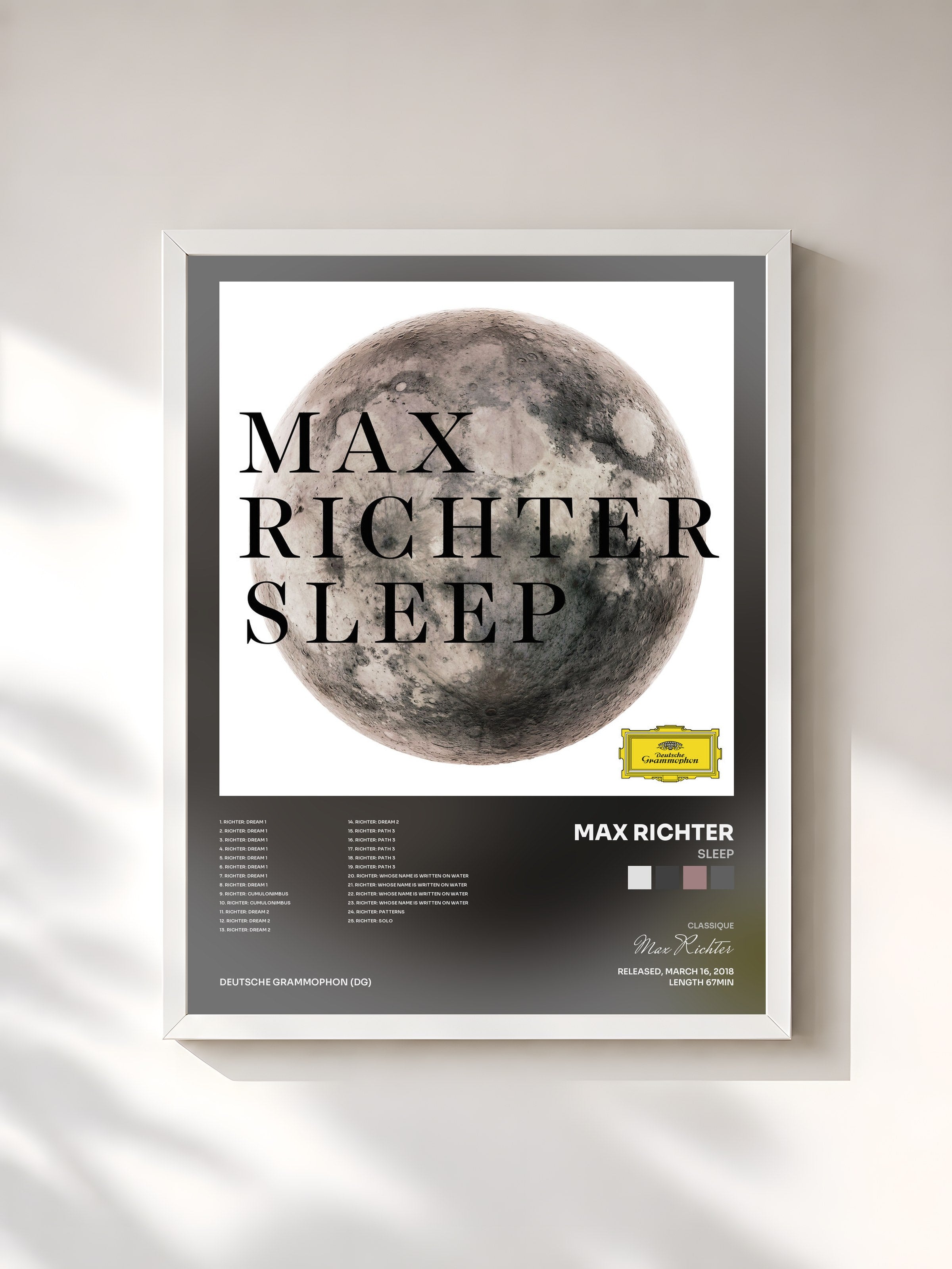 #blanc Tableau de l'album Sleep de Max Richter, cadre blanc, imprimé et encadré en France