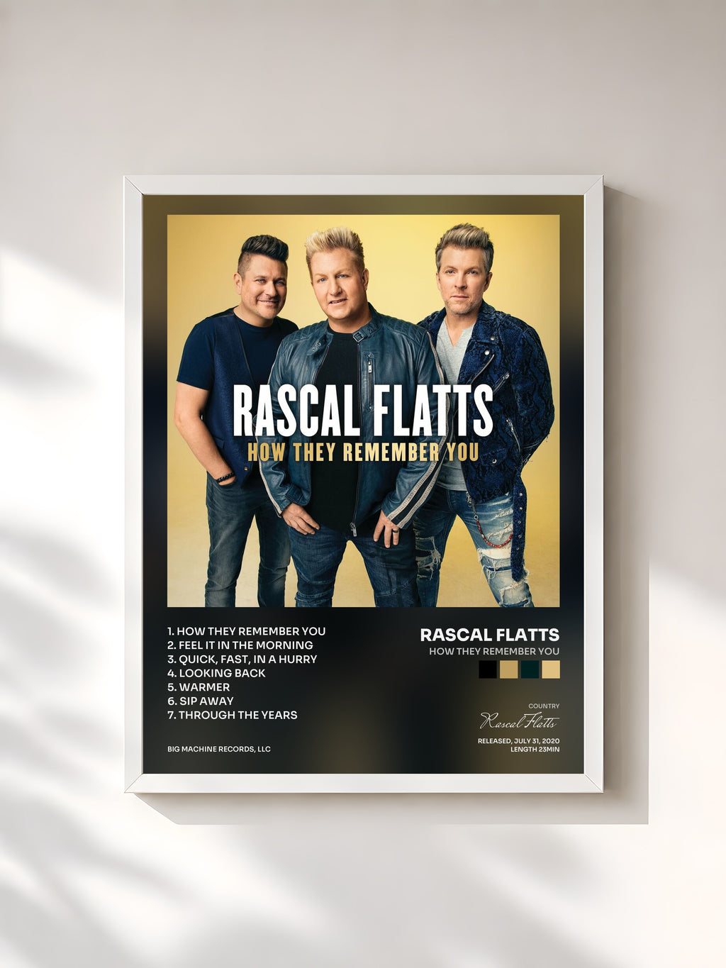 #blanc How They Remember You by Rascal Flatts as a framed art print, white frame, printed and framed in France