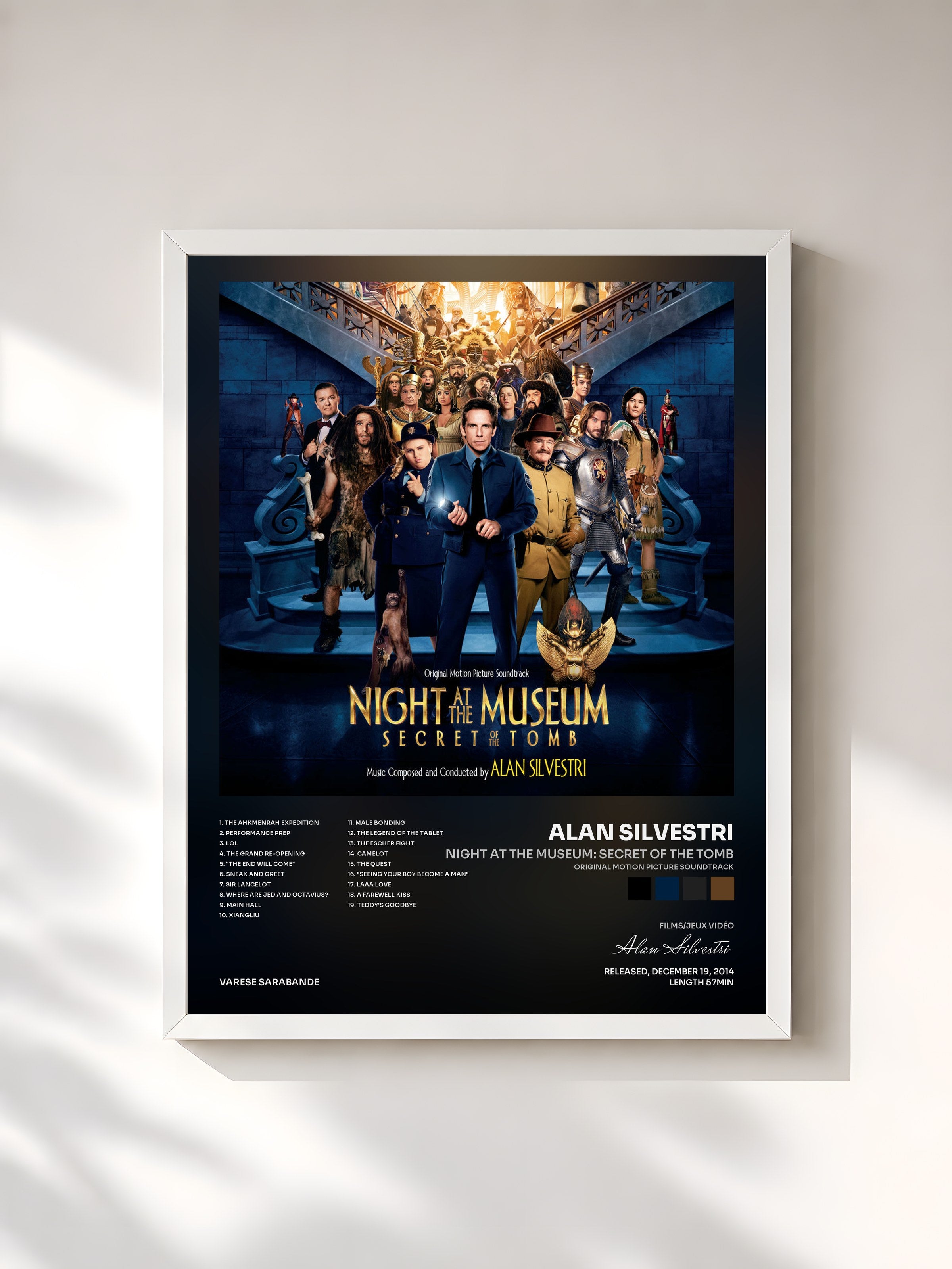 #blanc Tableau de l'album Night At The Museum: Secret Of The Tomb (Original Motion Picture Soundtrack) de Alan Silvestri, cadre blanc, imprimé et encadré en France