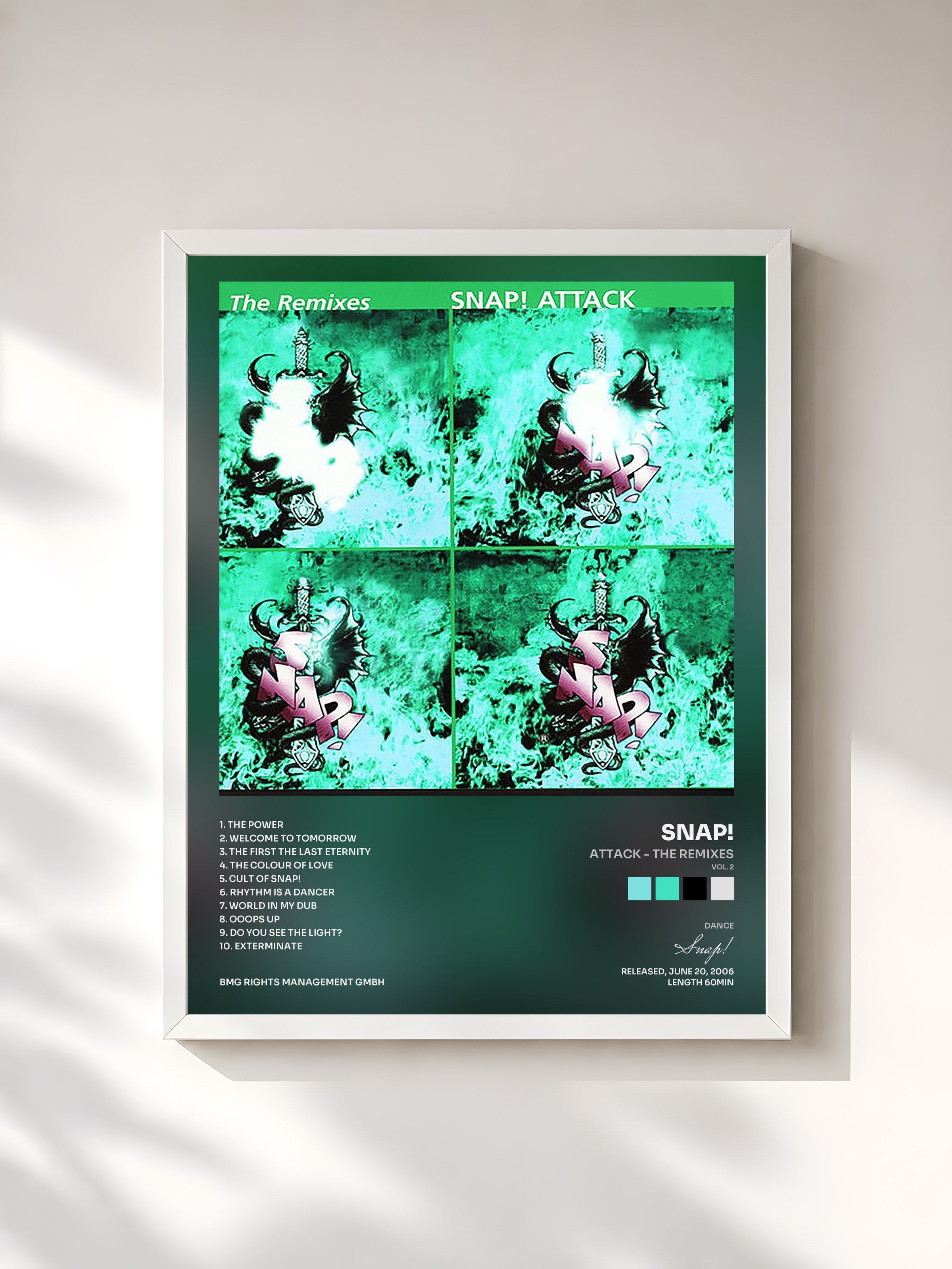 #blanc Tableau de l'album Attack - The Remixes (Vol. 2) de Snap!, cadre blanc, imprimé et encadré en France