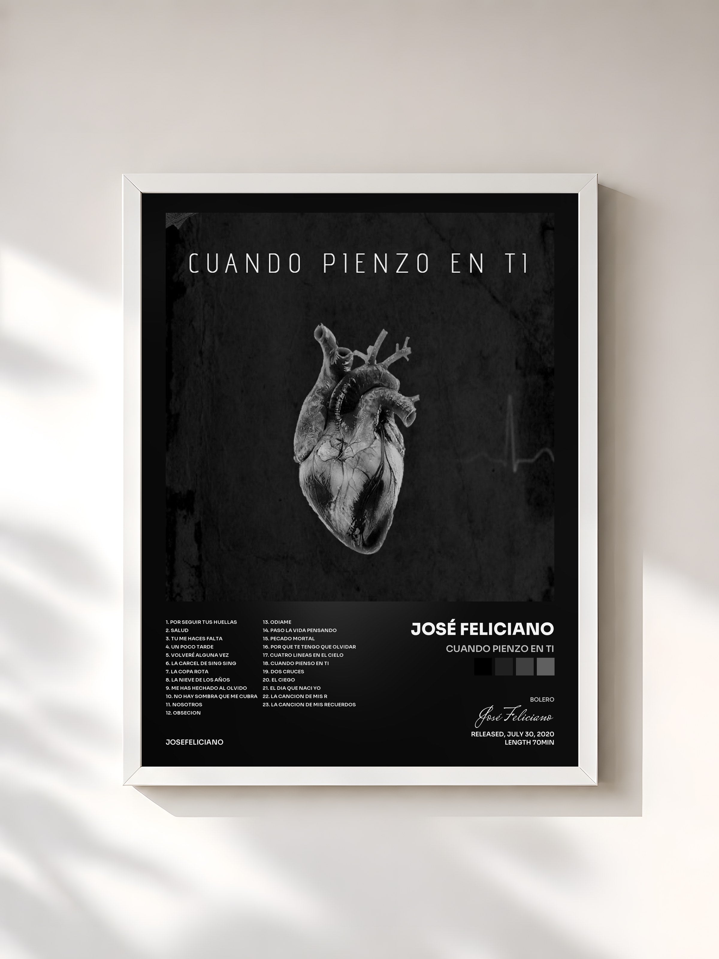 #blanc Tableau de l'album Cuando pienzo en ti de José Feliciano, cadre blanc, imprimé et encadré en France