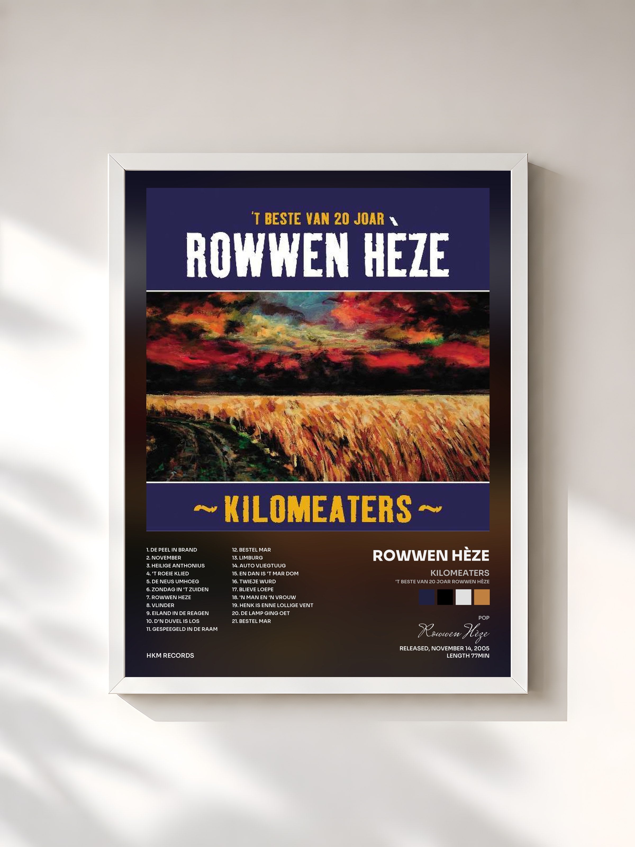 #blanc Tableau de l'album Kilomeaters ('T Beste Van 20 Joar Rowwen Hèze) de Rowwen Hèze, cadre blanc, imprimé et encadré en France