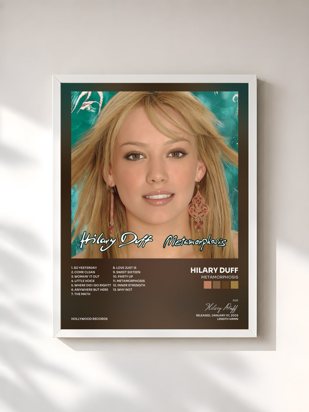 #blanc Tableau de l'album Metamorphosis de Hilary Duff, cadre blanc, imprimé et encadré en France