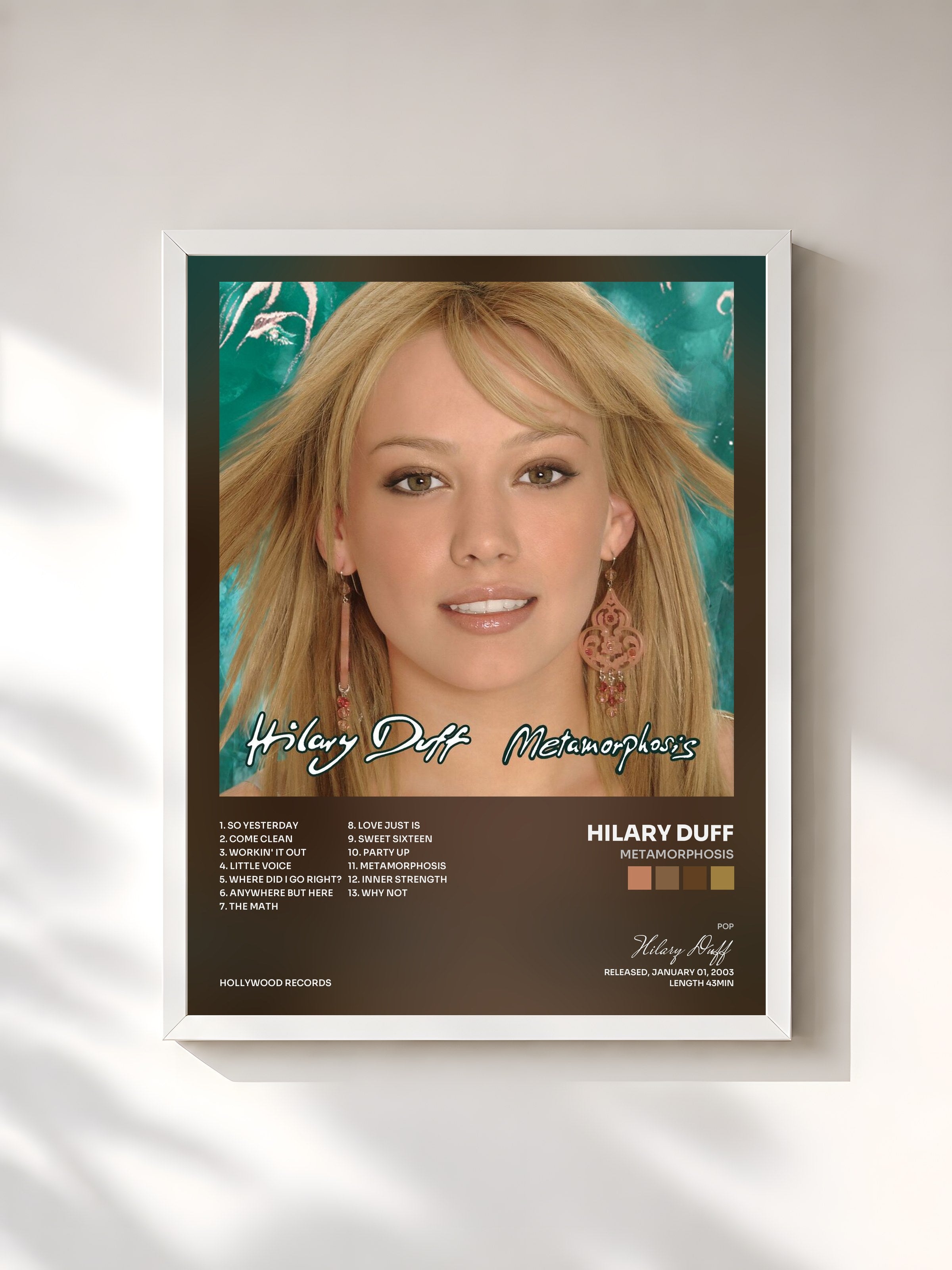 #blanc Tableau de l'album Metamorphosis de Hilary Duff, cadre blanc, imprimé et encadré en France