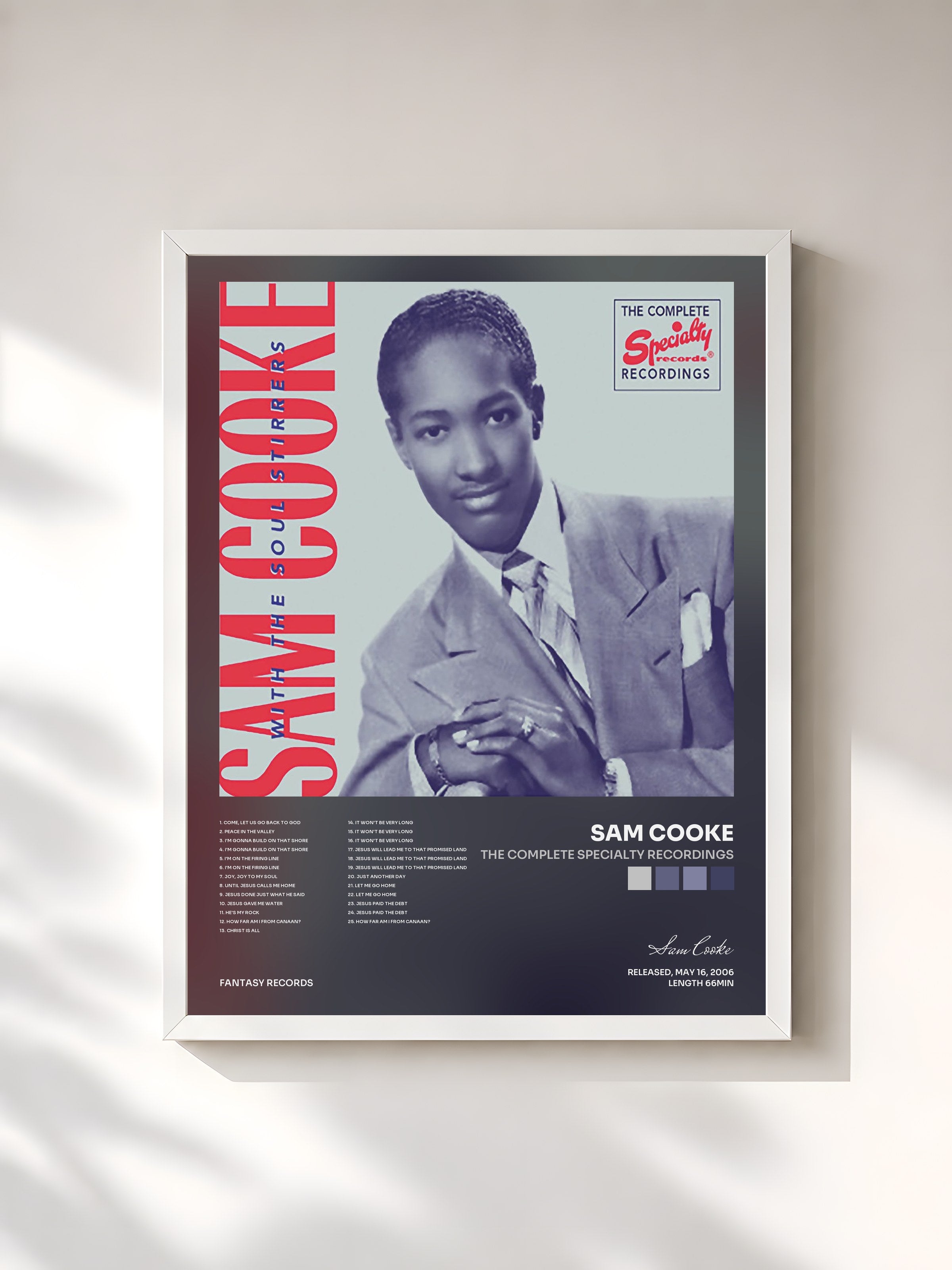 #blanc Tableau de l'album The Complete Specialty Recordings de Sam Cooke, cadre blanc, imprimé et encadré en France
