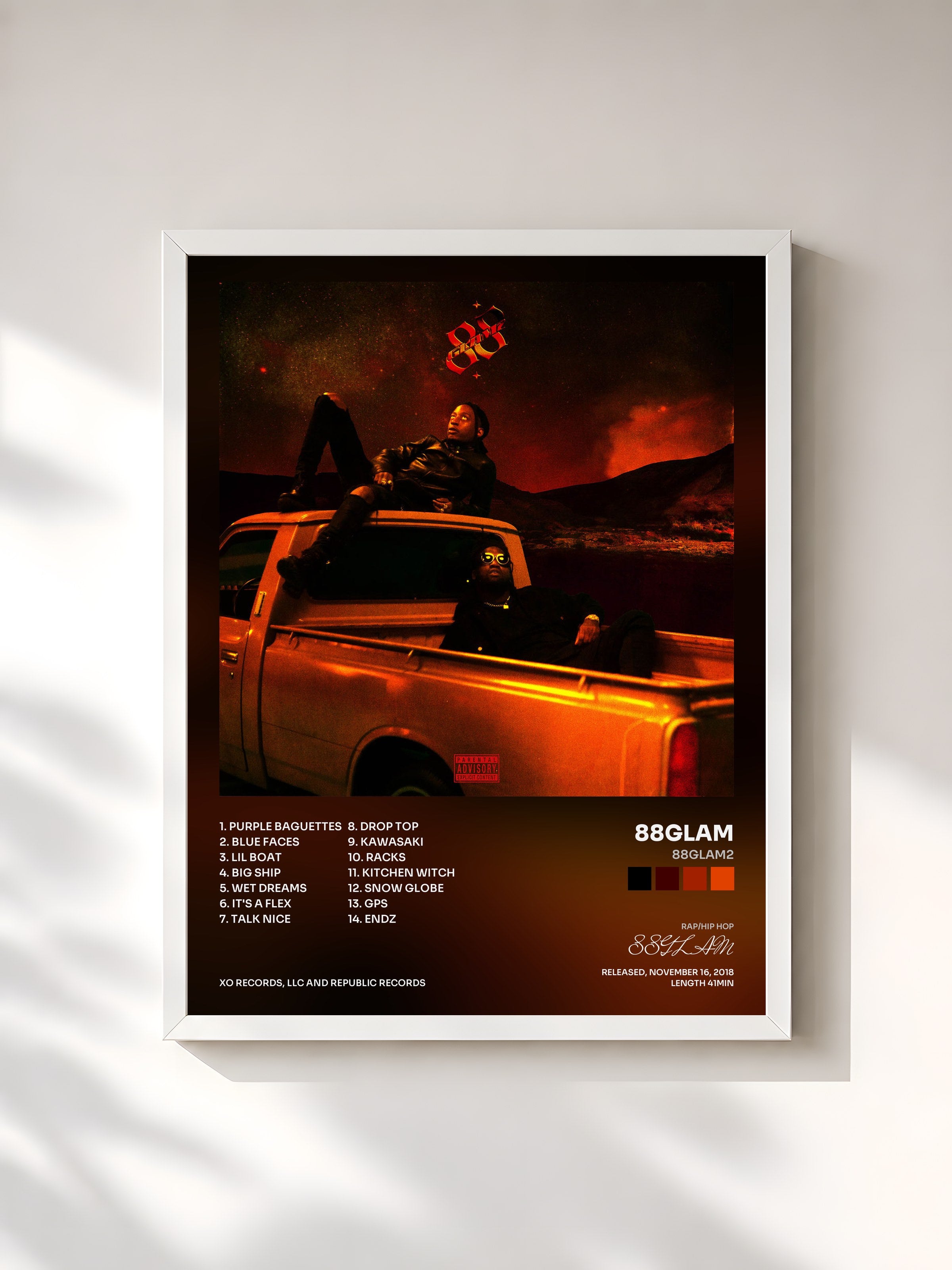 #blanc Tableau de l'album 88GLAM2 de 88GLAM, cadre blanc, imprimé et encadré en France