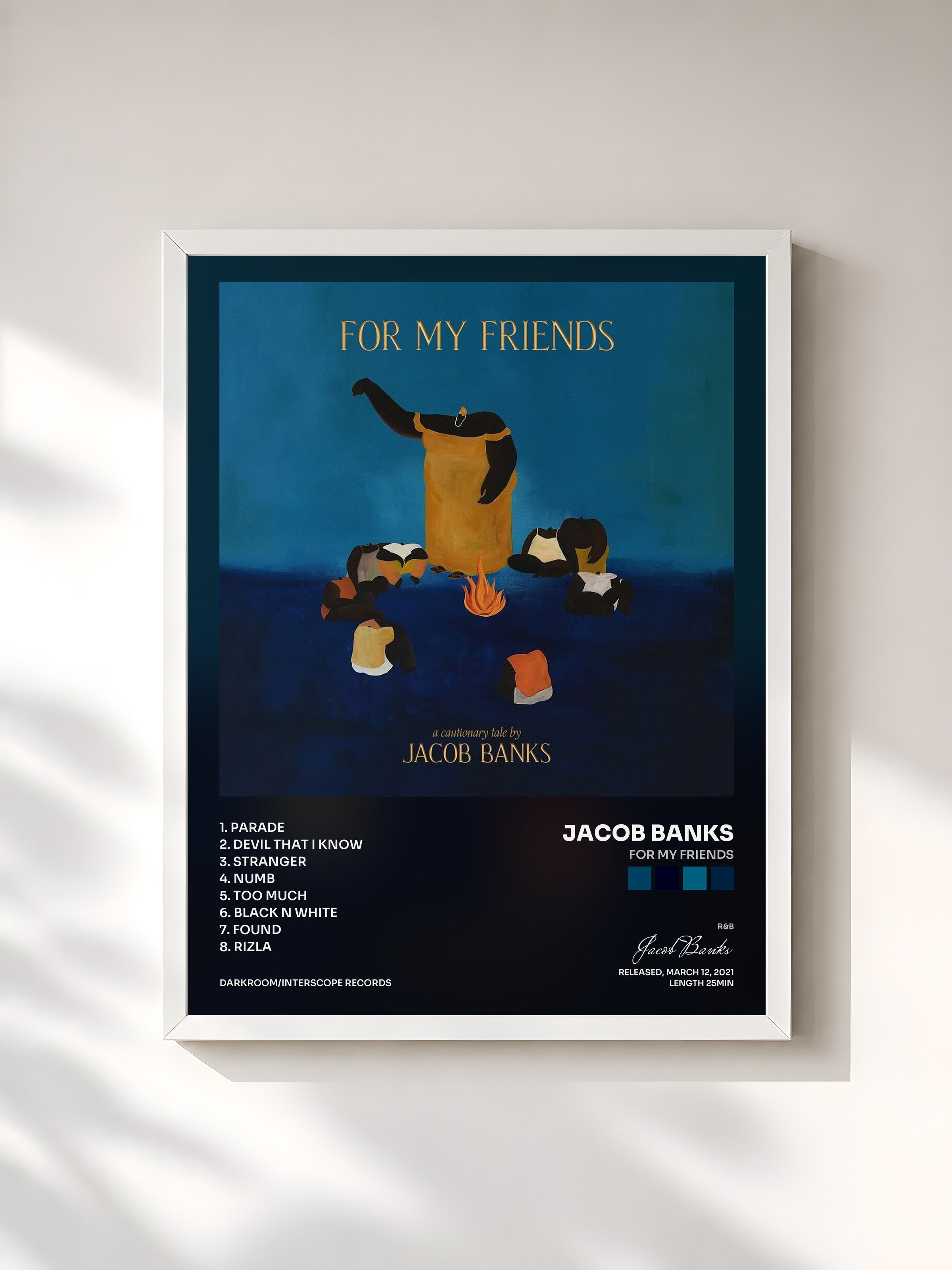 #blanc Tableau de l'album For My Friends de Jacob Banks, cadre blanc, imprimé et encadré en France