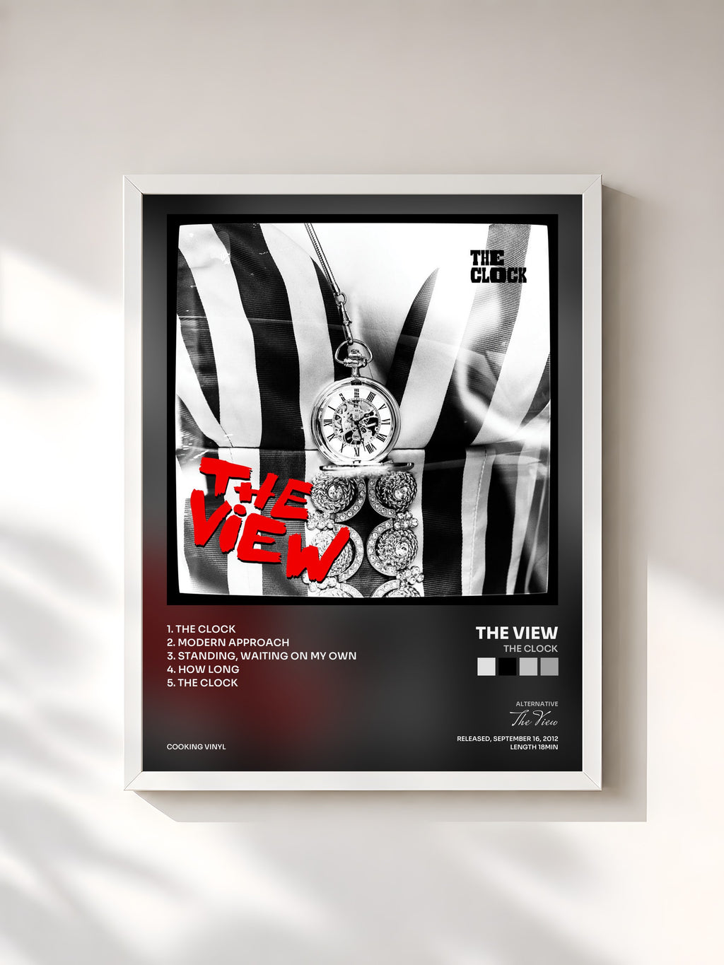 #blanc Tableau de l'album The Clock de The View, cadre blanc, imprimé et encadré en France