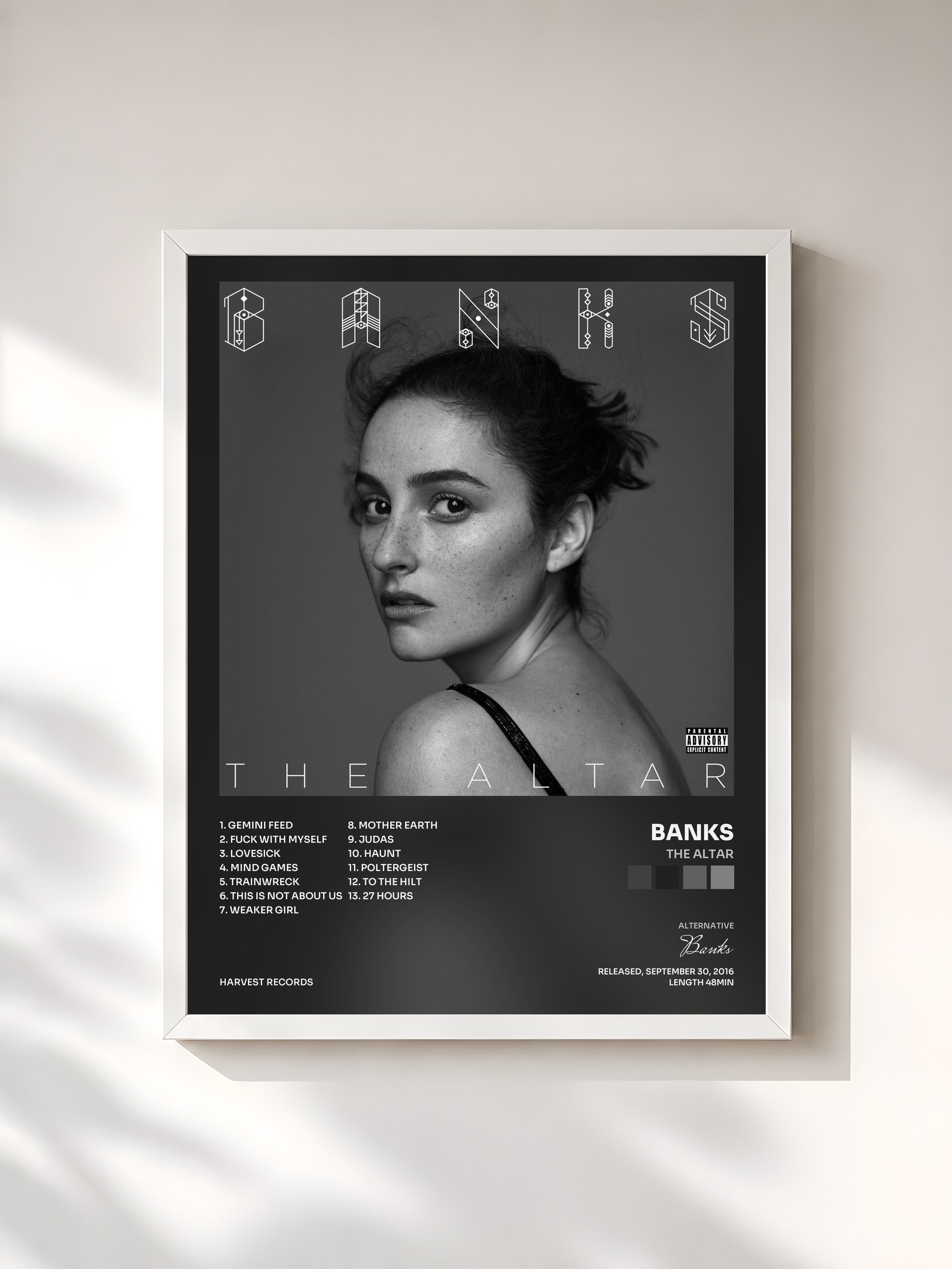 #blanc Tableau de l'album The Altar de Banks, cadre blanc, imprimé et encadré en France