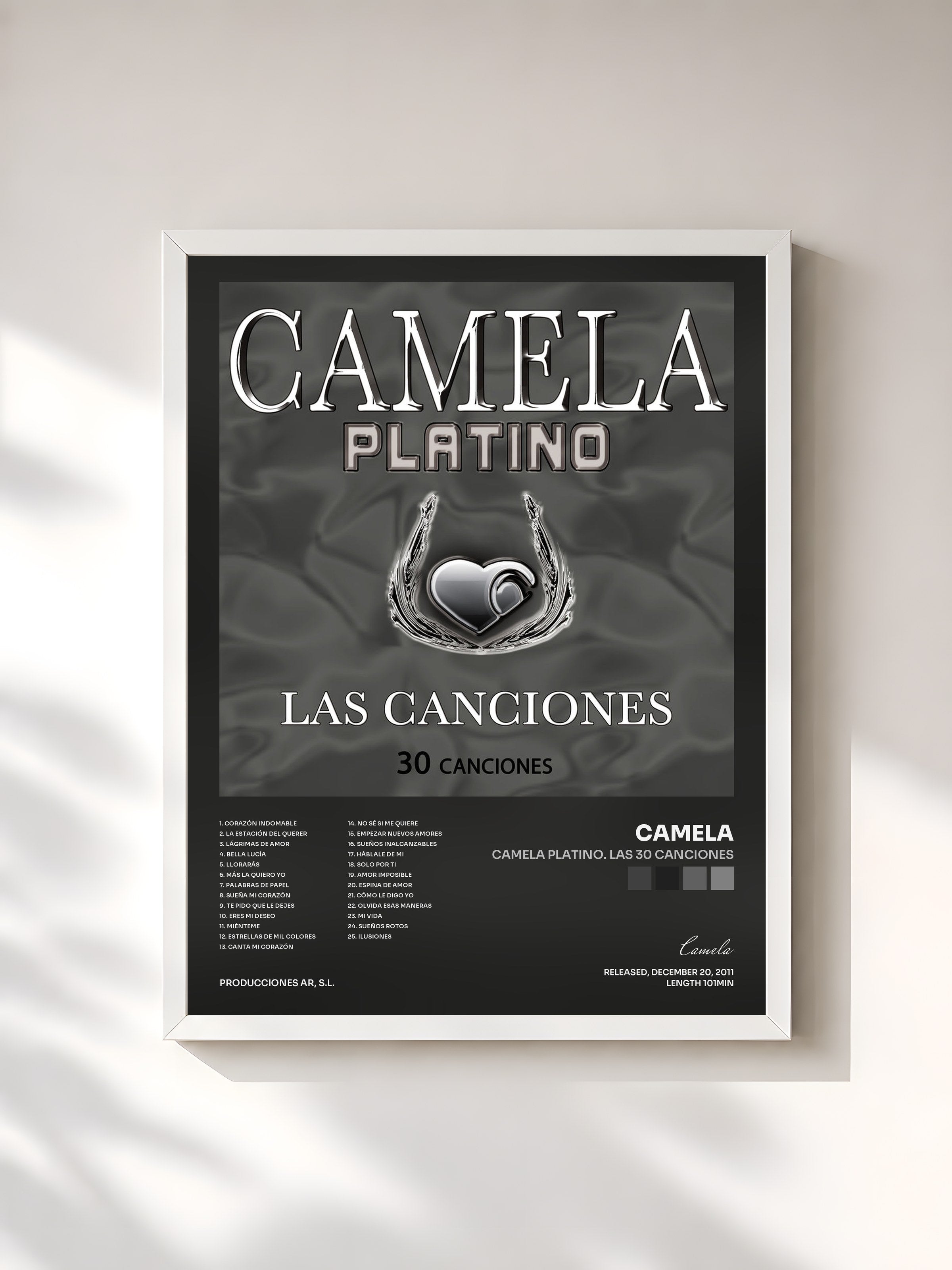 #blanc Tableau de l'album Camela Platino. Las 30 Canciones de Camela, cadre blanc, imprimé et encadré en France