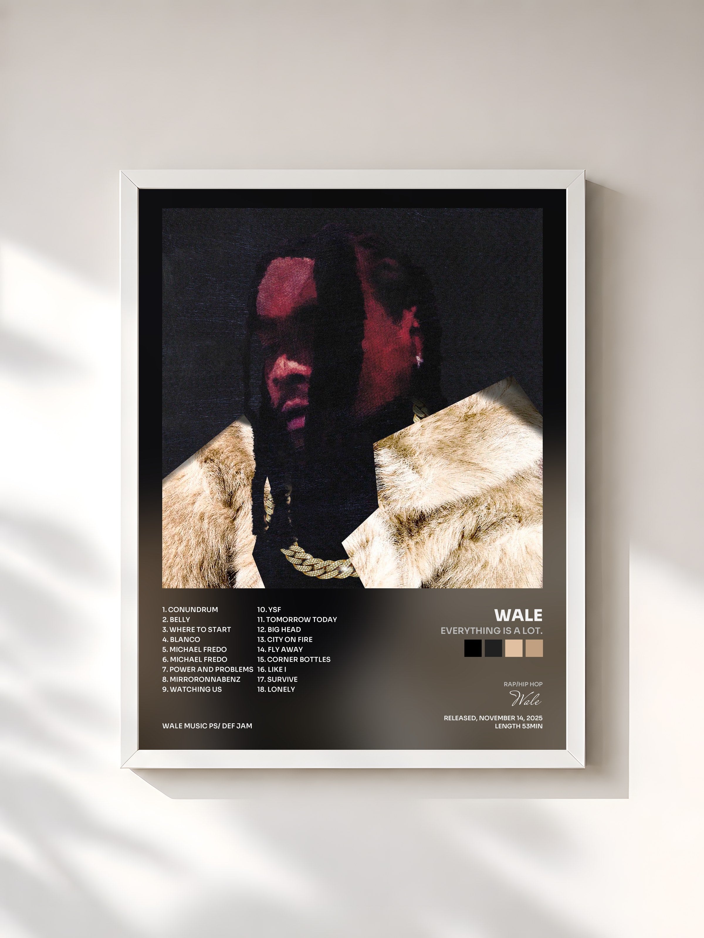 #blanc Tableau de l'album everything is a lot. de Wale, cadre blanc, imprimé et encadré en France