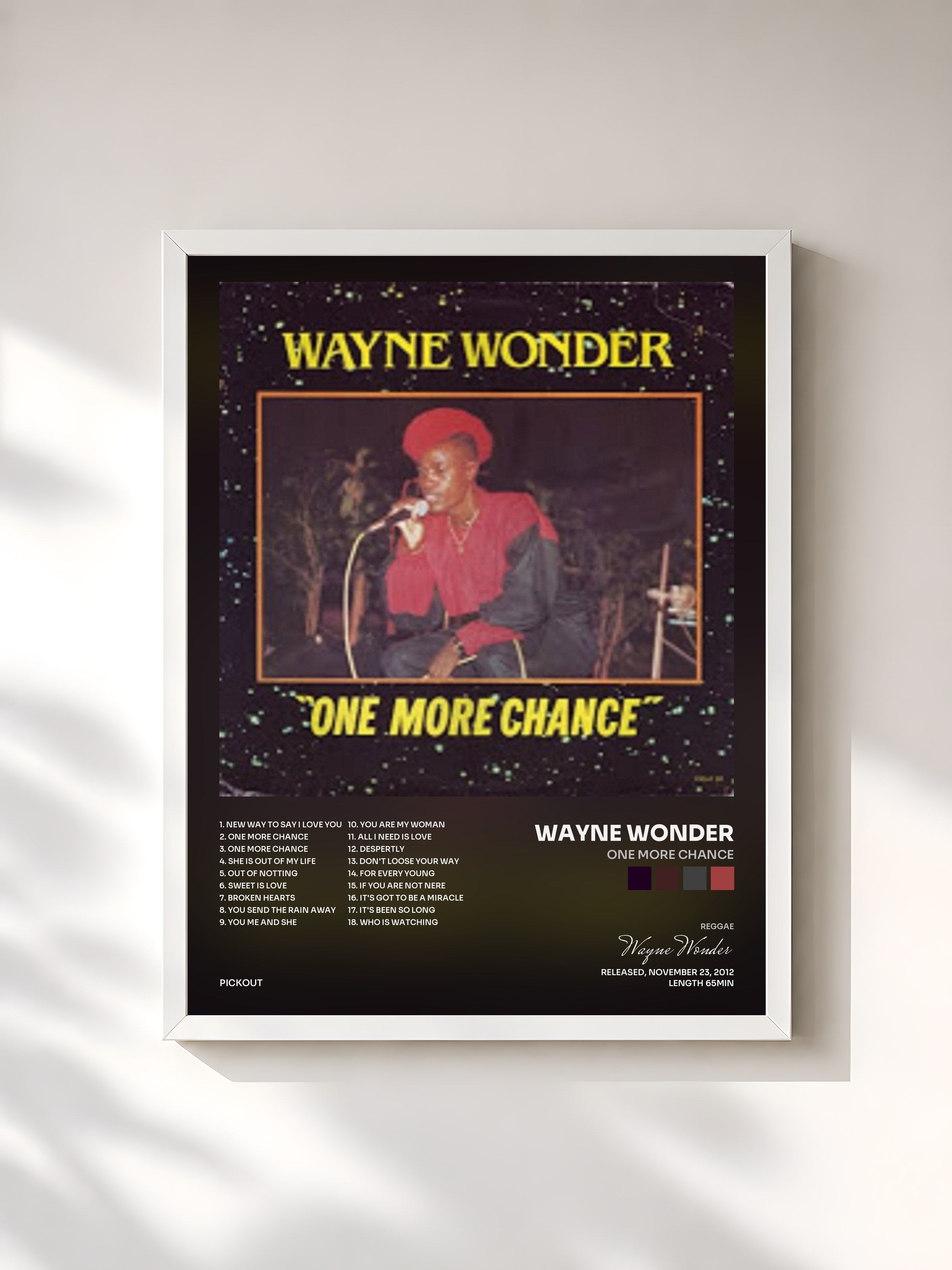 #blanc Tableau de l'album One More Chance de Wayne Wonder, cadre blanc, imprimé et encadré en France