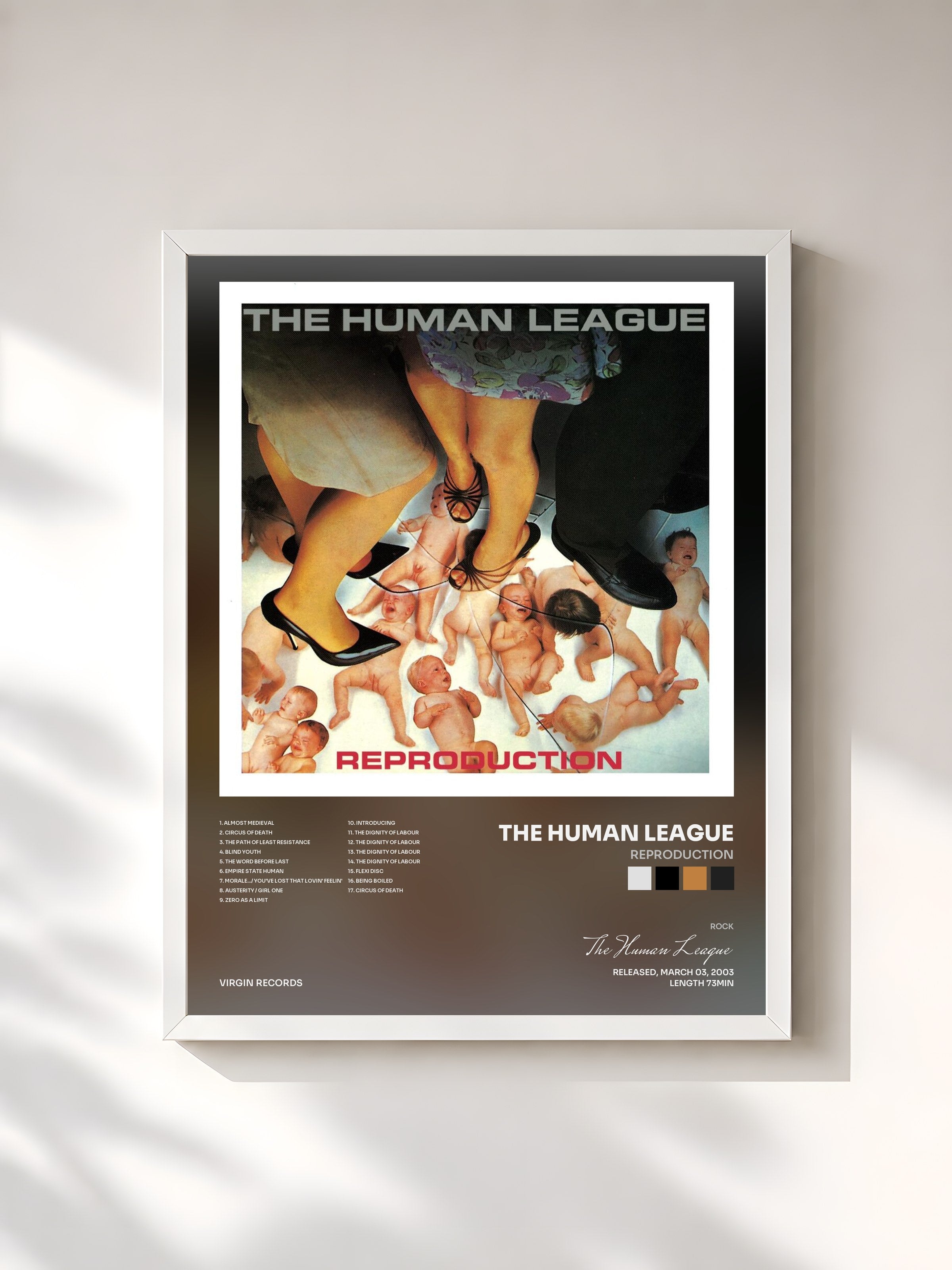 #blanc Tableau de l'album Reproduction de The Human League, cadre blanc, imprimé et encadré en France