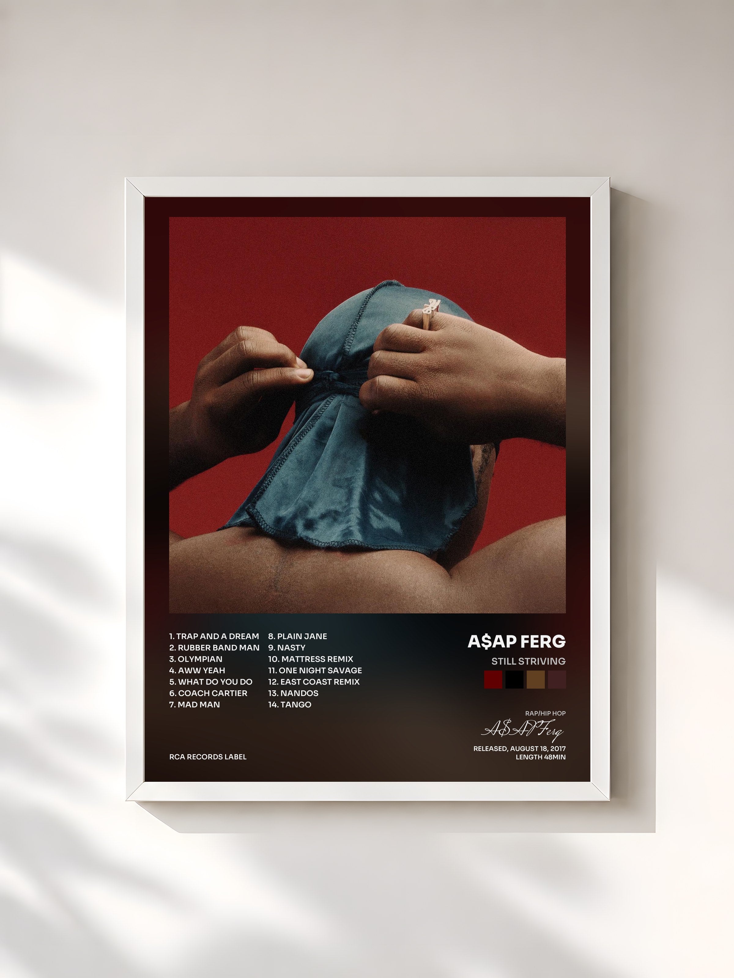#blanc Tableau de l'album Still Striving de A$AP Ferg, cadre blanc, imprimé et encadré en France