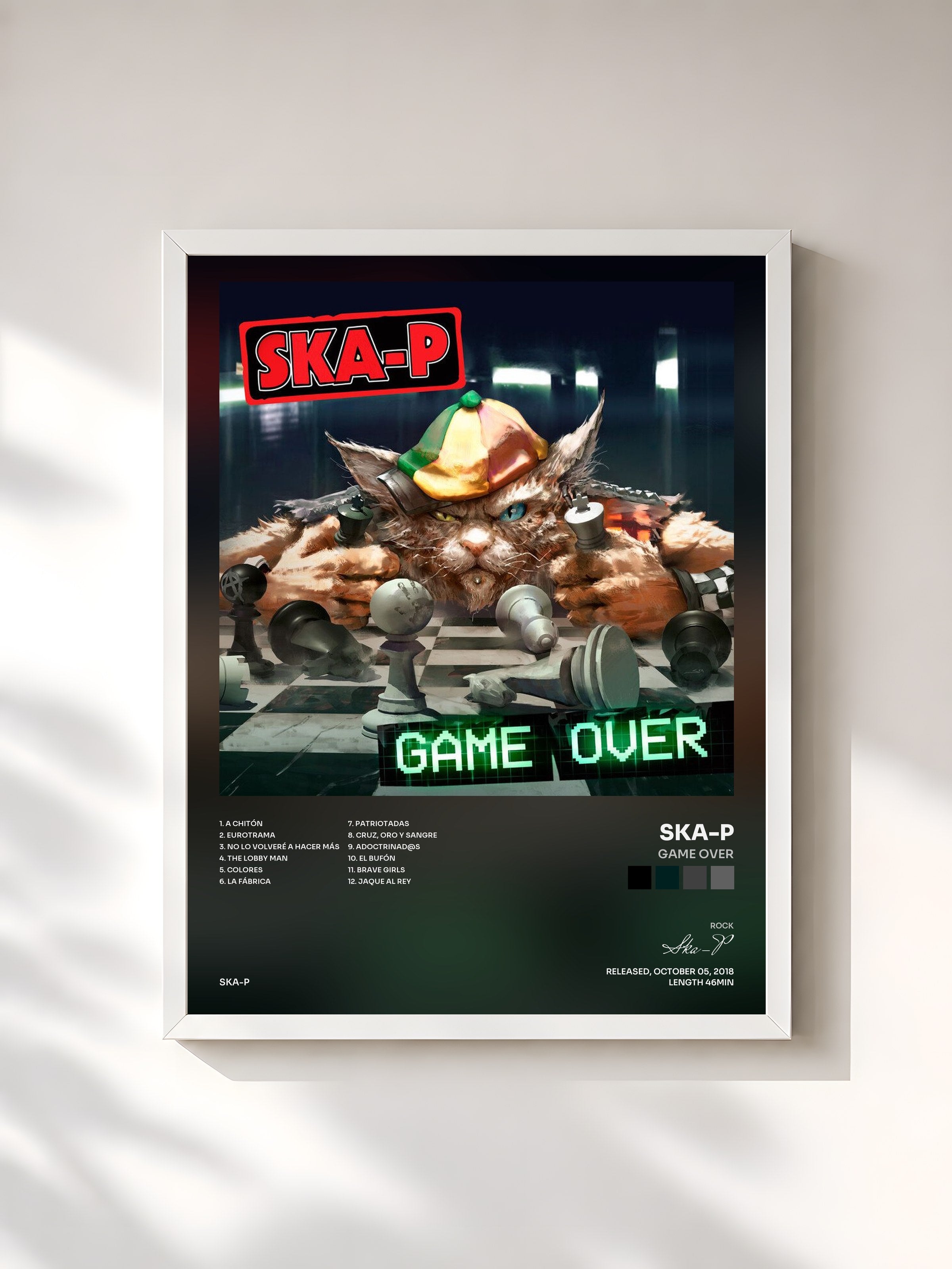 #blanc Tableau de l'album Game Over de Ska-P, cadre blanc, imprimé et encadré en France