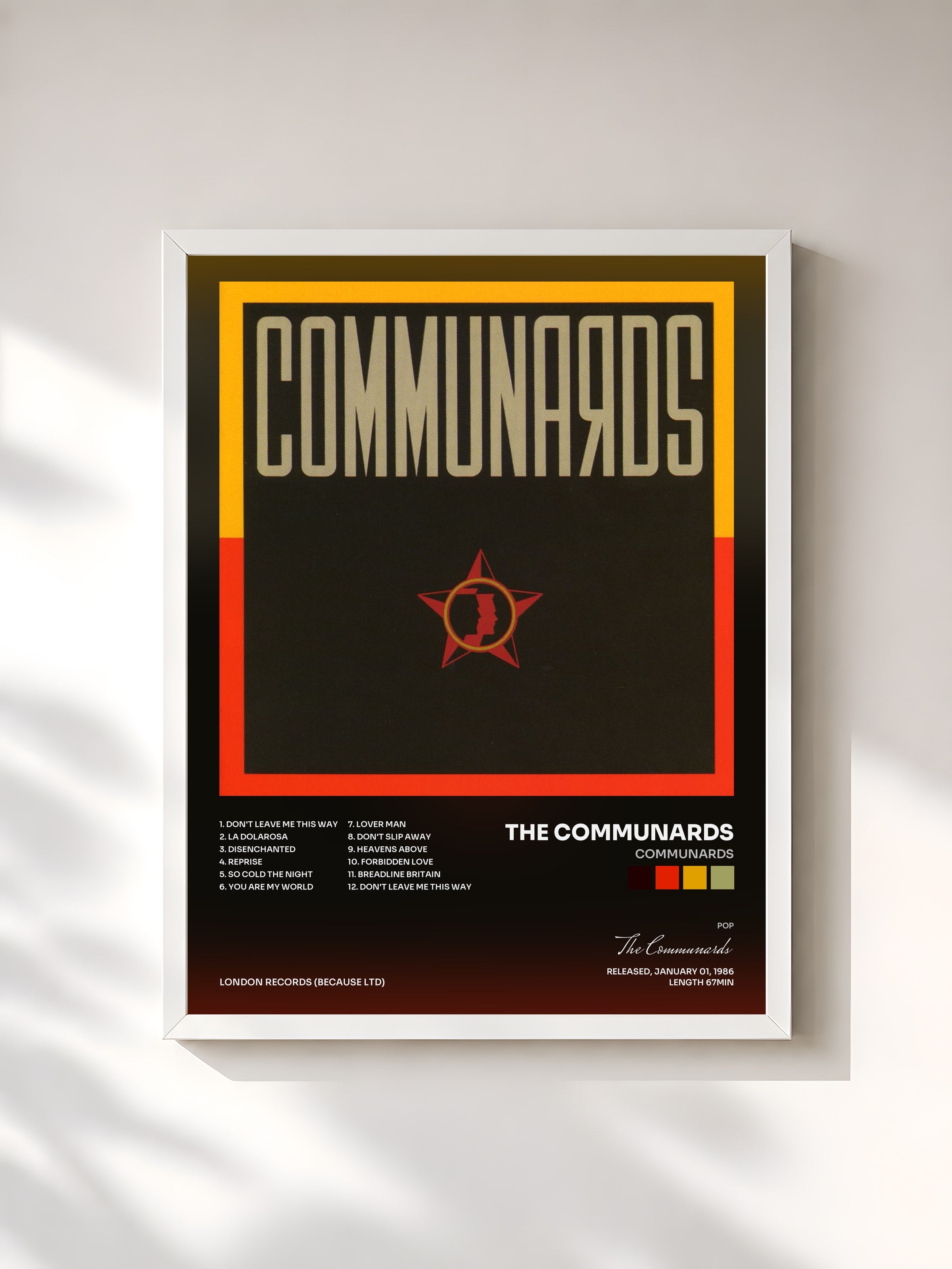 #blanc Tableau de l'album Communards de The Communards, cadre blanc, imprimé et encadré en France