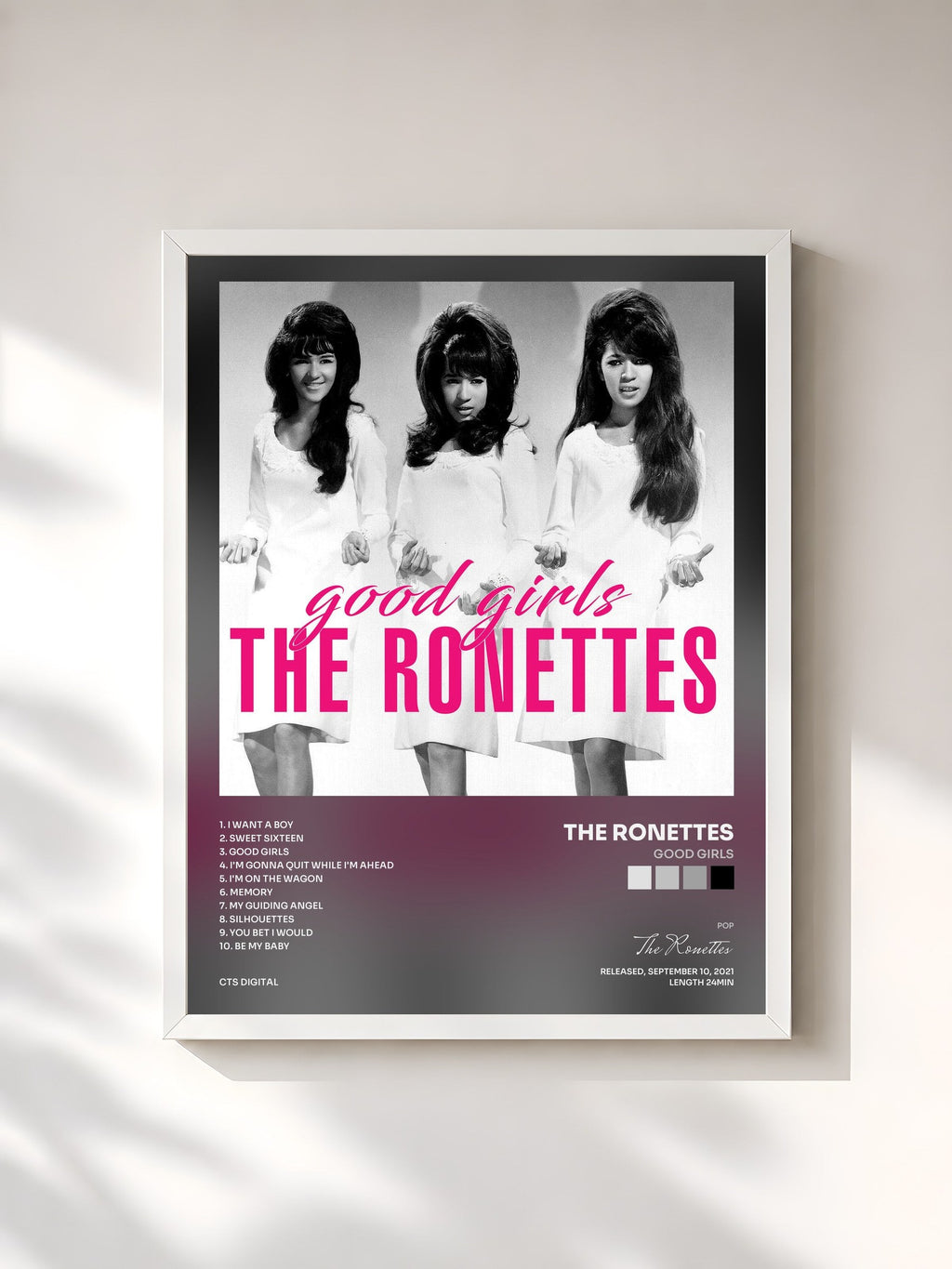 #blanc Good Girls de The Ronettes en lámina enmarcada, marco blanco, impresa y enmarcada en Francia