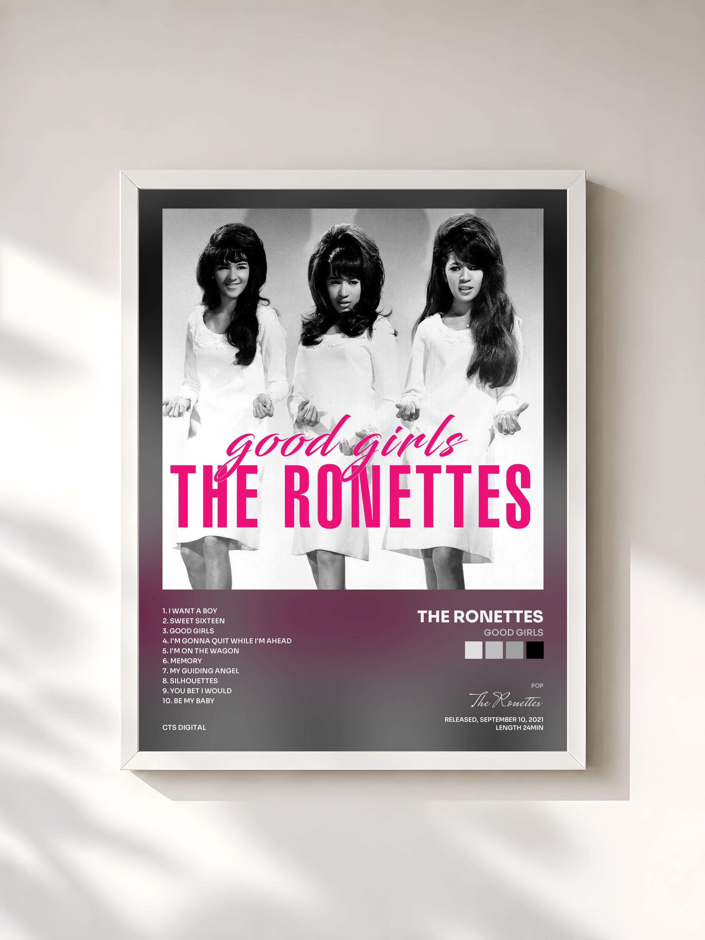 #blanc Tableau de l'album Good Girls de The Ronettes, cadre blanc, imprimé et encadré en France