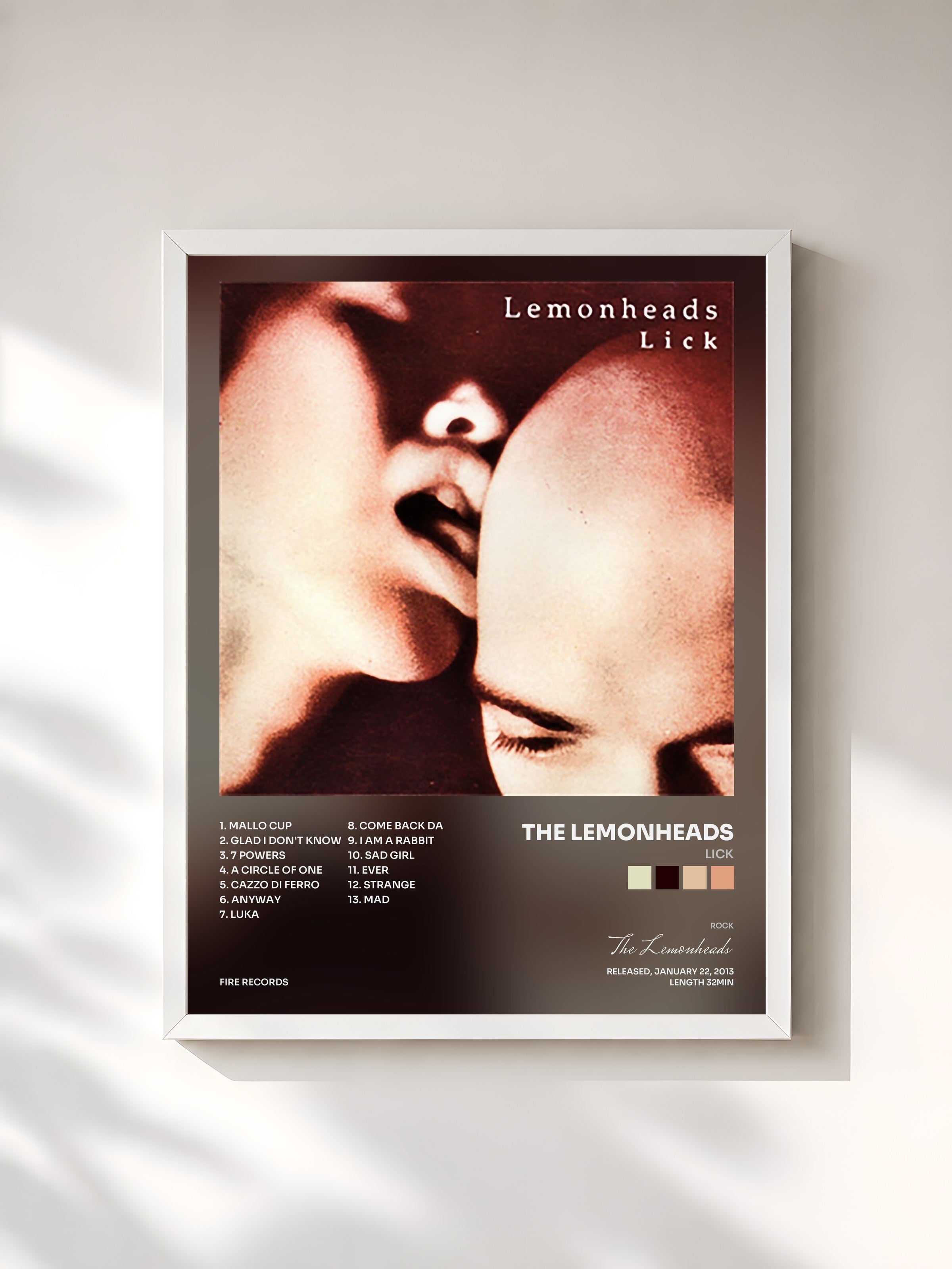 #blanc Tableau de l'album Lick de The Lemonheads, cadre blanc, imprimé et encadré en France