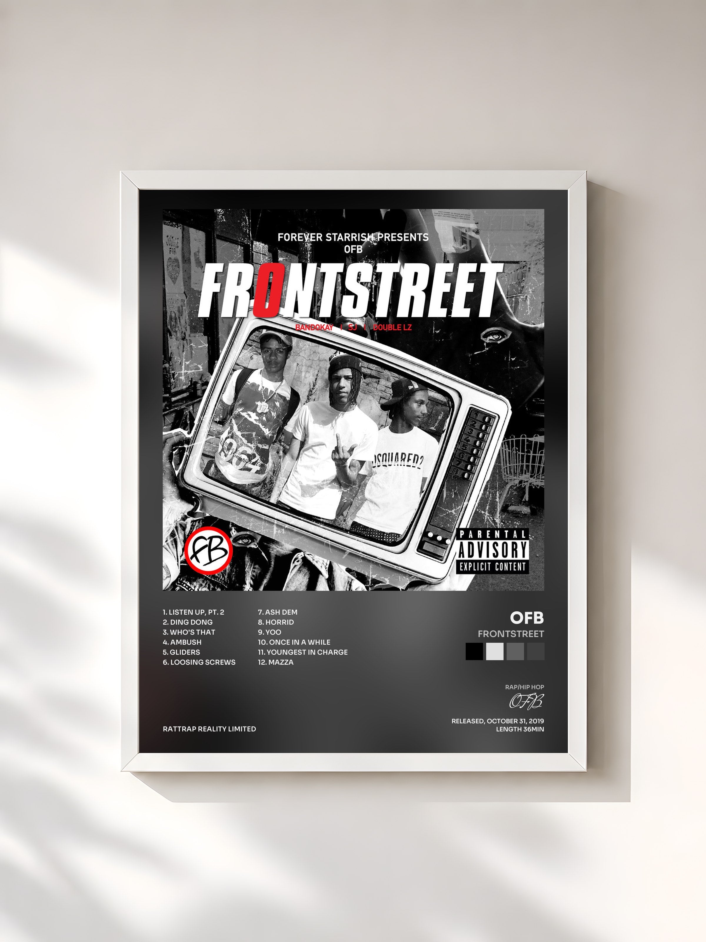 #blanc Tableau de l'album Frontstreet de OFB, cadre blanc, imprimé et encadré en France