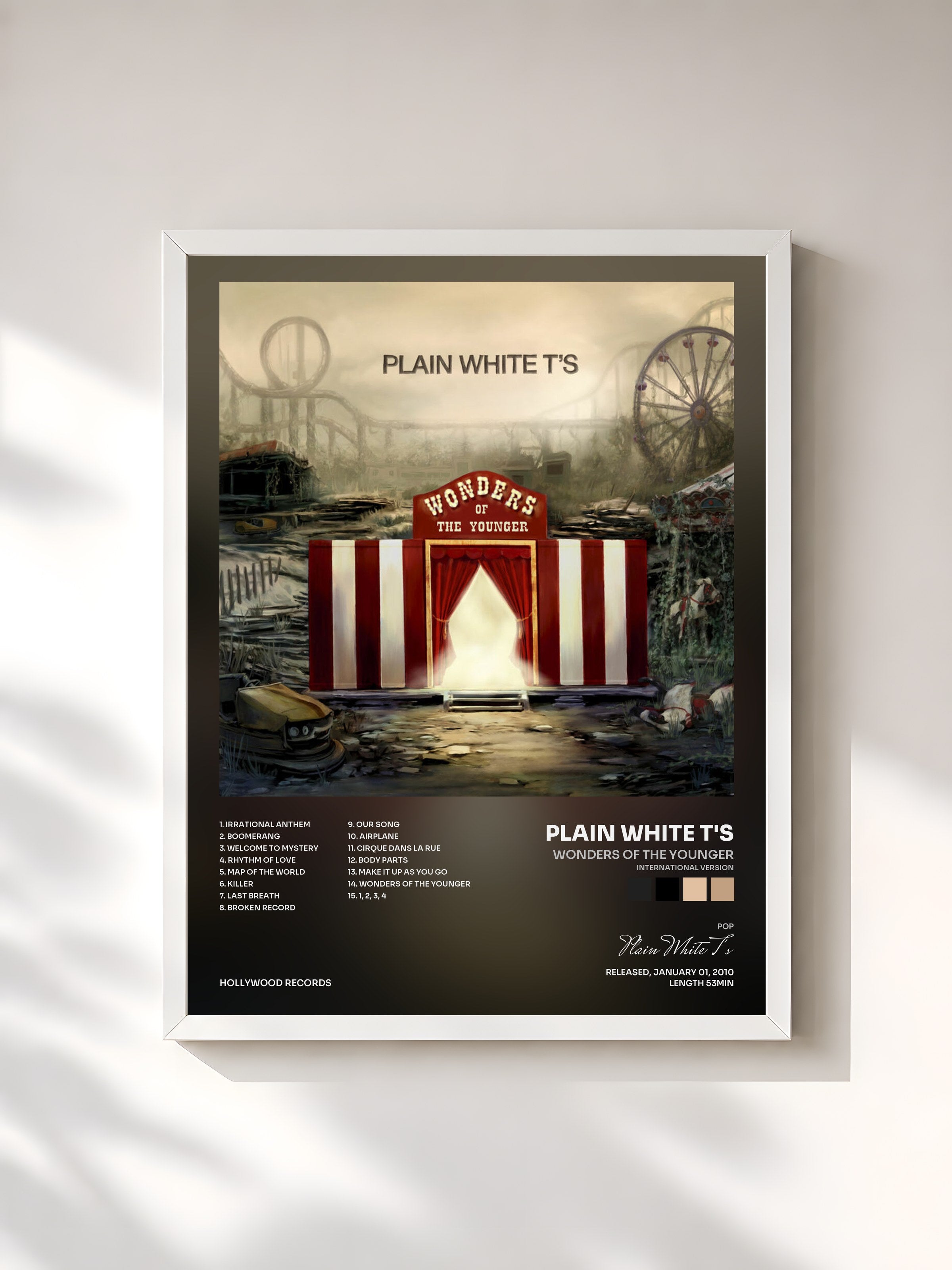 #blanc Tableau de l'album Wonders Of The Younger (International Version) de Plain White T's, cadre blanc, imprimé et encadré en France