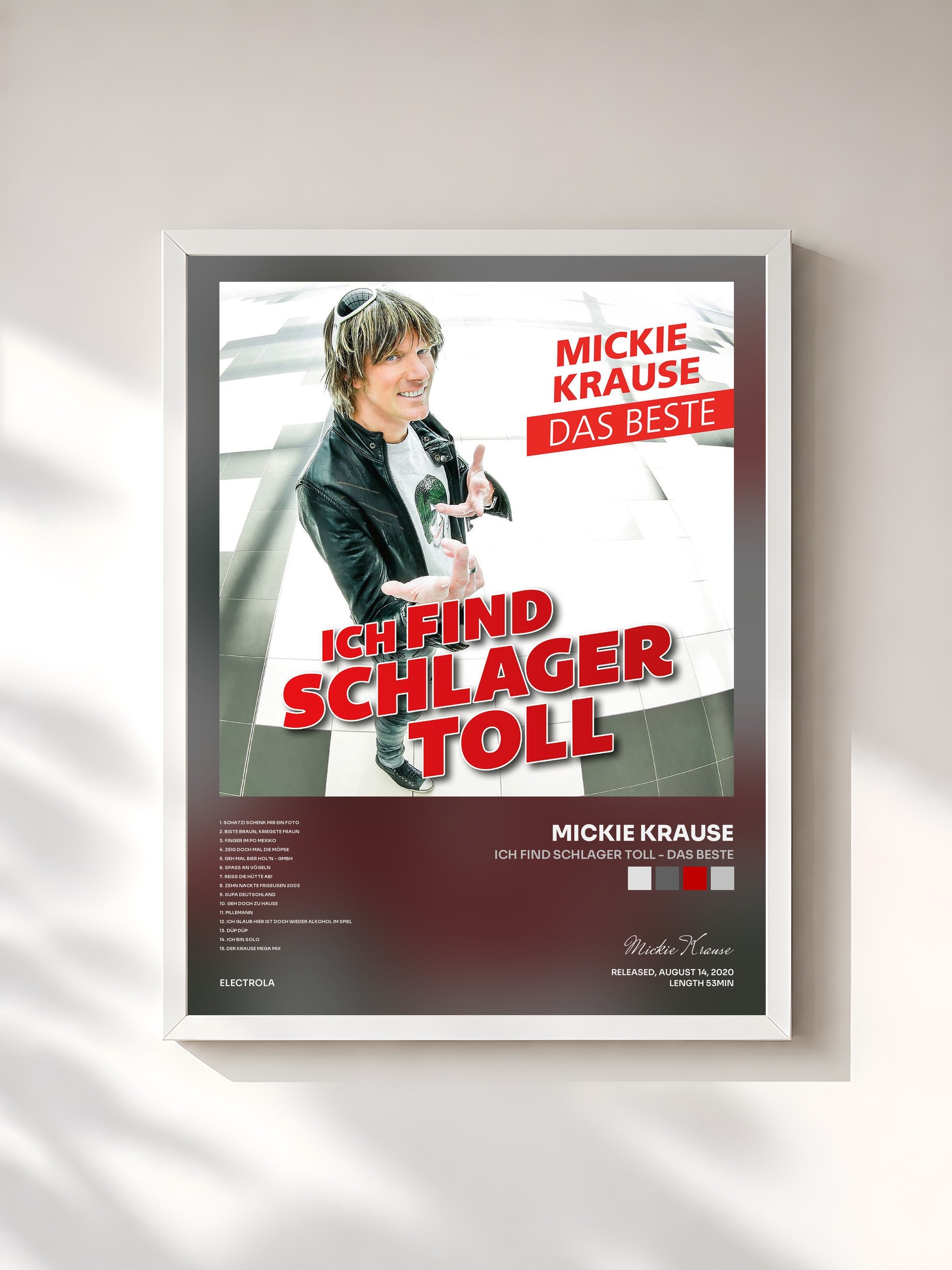 #blanc Tableau de l'album Ich find Schlager toll - Das Beste de Mickie Krause, cadre blanc, imprimé et encadré en France