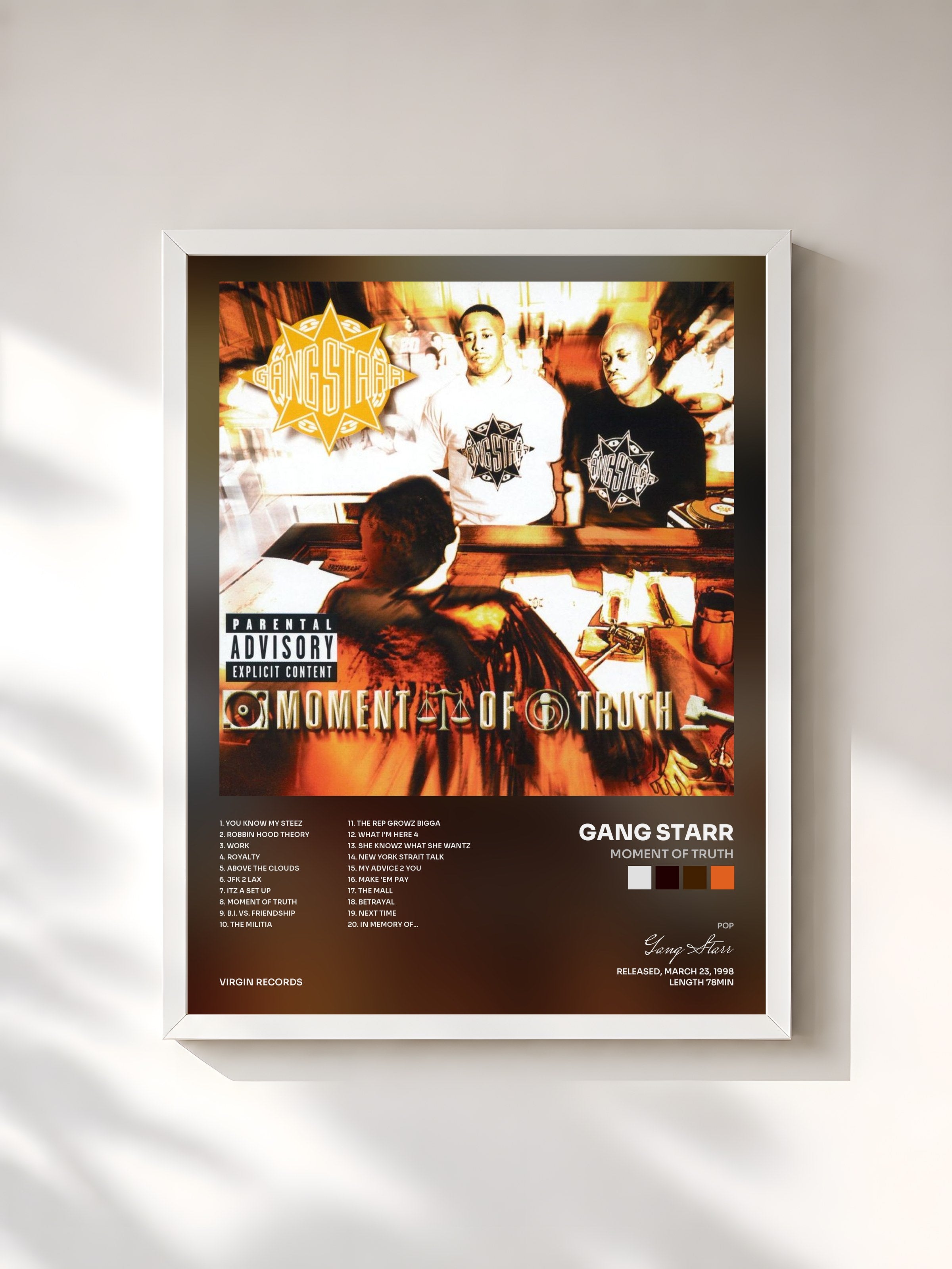 #blanc Tableau de l'album Moment Of Truth de Gang Starr, cadre blanc, imprimé et encadré en France